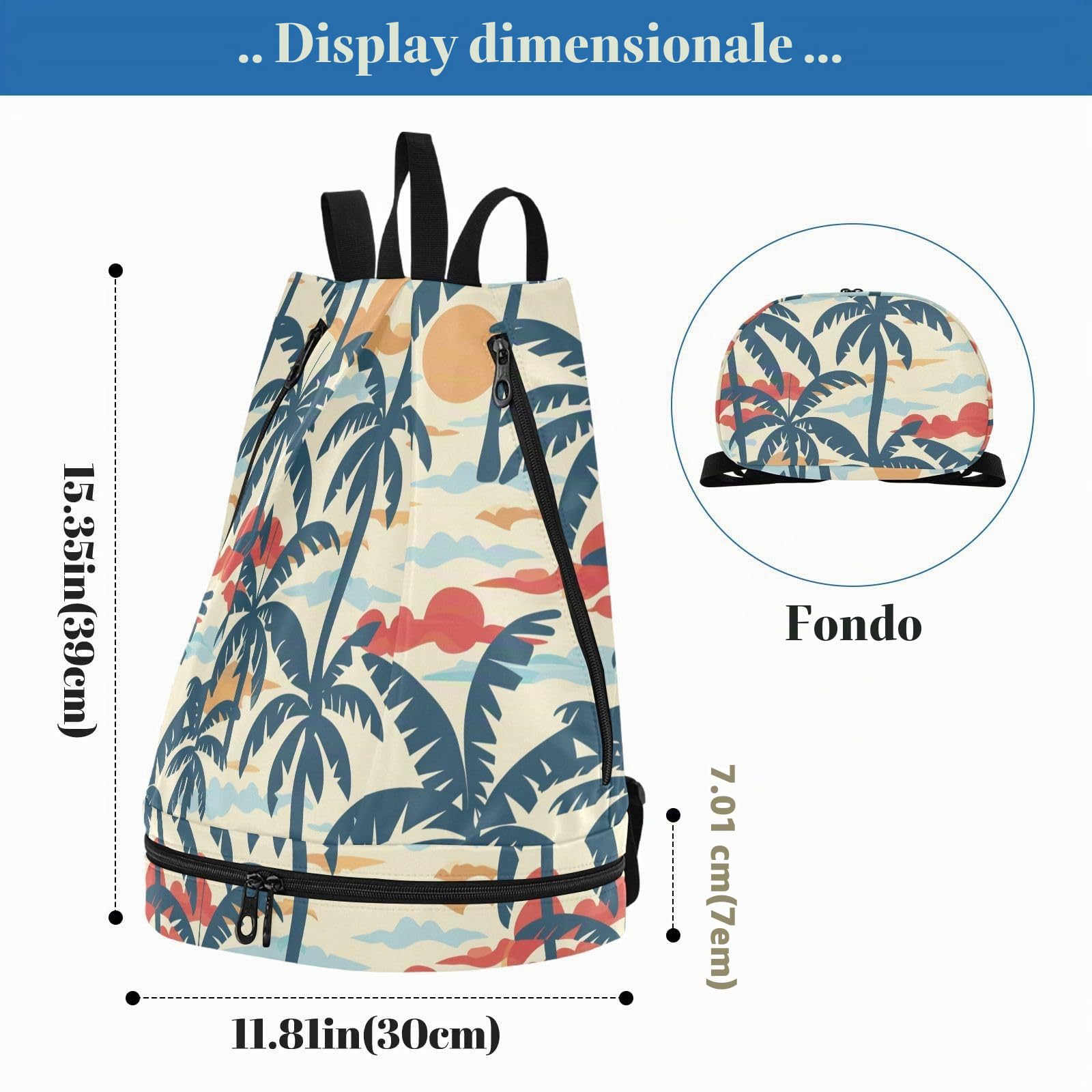 Zaino da spiaggia in stile hawaiano con coulisse, senza cuciture, borsa da spiaggia con scomparto per bagnato e asciutto