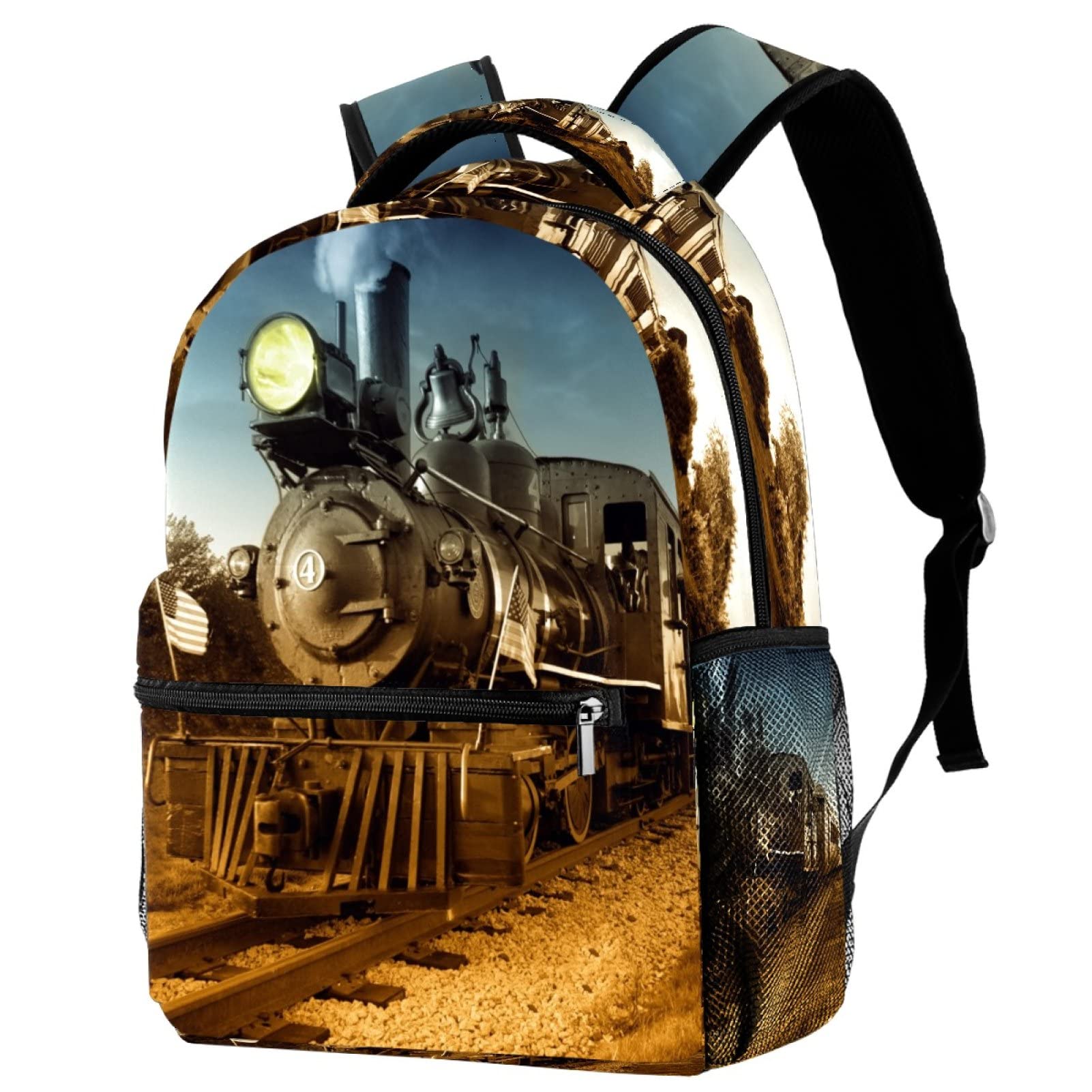 Eslifey Unisex Multicolor 15 Train Pattern Casual Backpack Rucksack School Bag Travel Daypack For Women Men, One Size