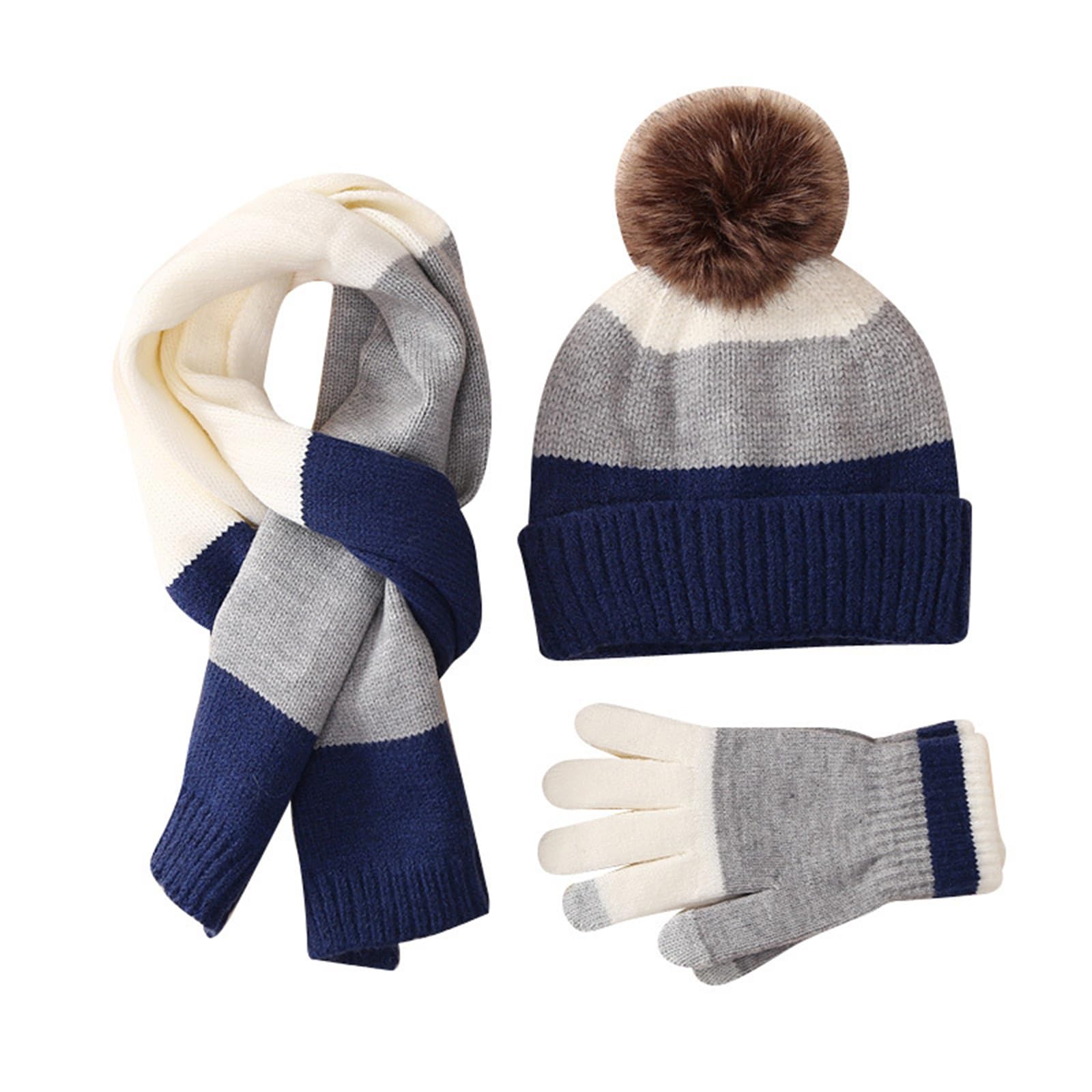 Juego de gorro, bufanda y guantes para niños, gorro de invierno con pompón y gorro de punto cálido para niñas y niños, gorro de invierno, bufanda y guantes