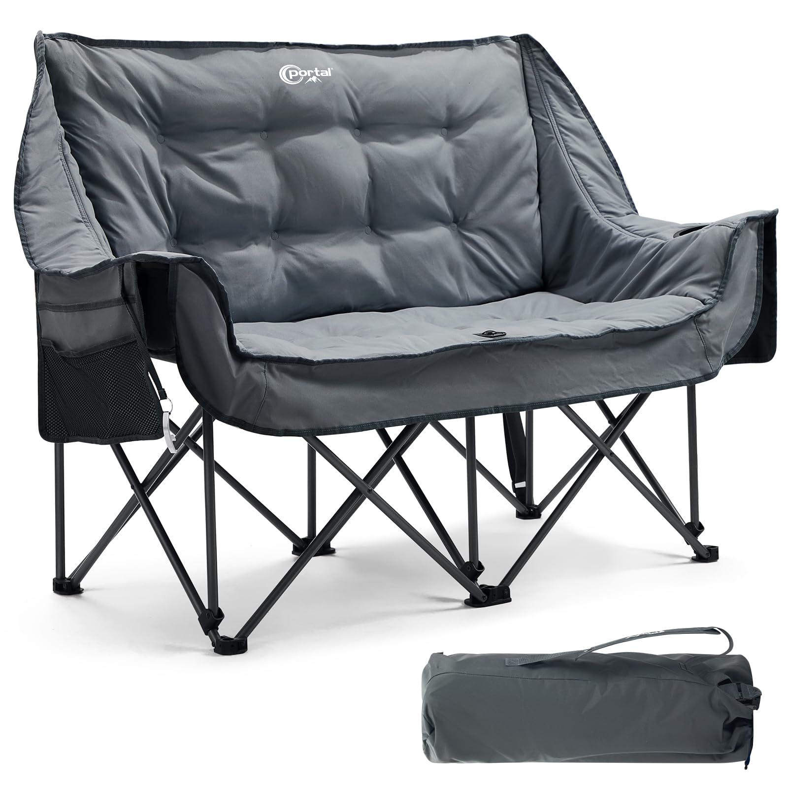 Portal Canapé de camping pliable à double rembourrage pour adultes – Grand fauteuil matelassé de luxe – Chaise géante pour festival, jardin, pelouse, pique-nique – Charge maximale