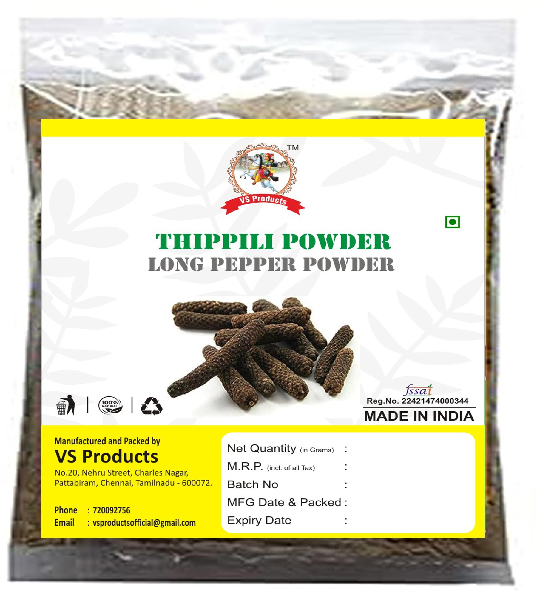 VS Products Thippili Powder, 50g, Long Pepper Powder, Pipal Badi, Pippali, Pipali, Peepali, Piper Longum, Gantoda, Modikaddi Powder,(pack of 1 x 50g) (B09BN3FQ1Z) Amazon Price History, Amazon Price Tracker