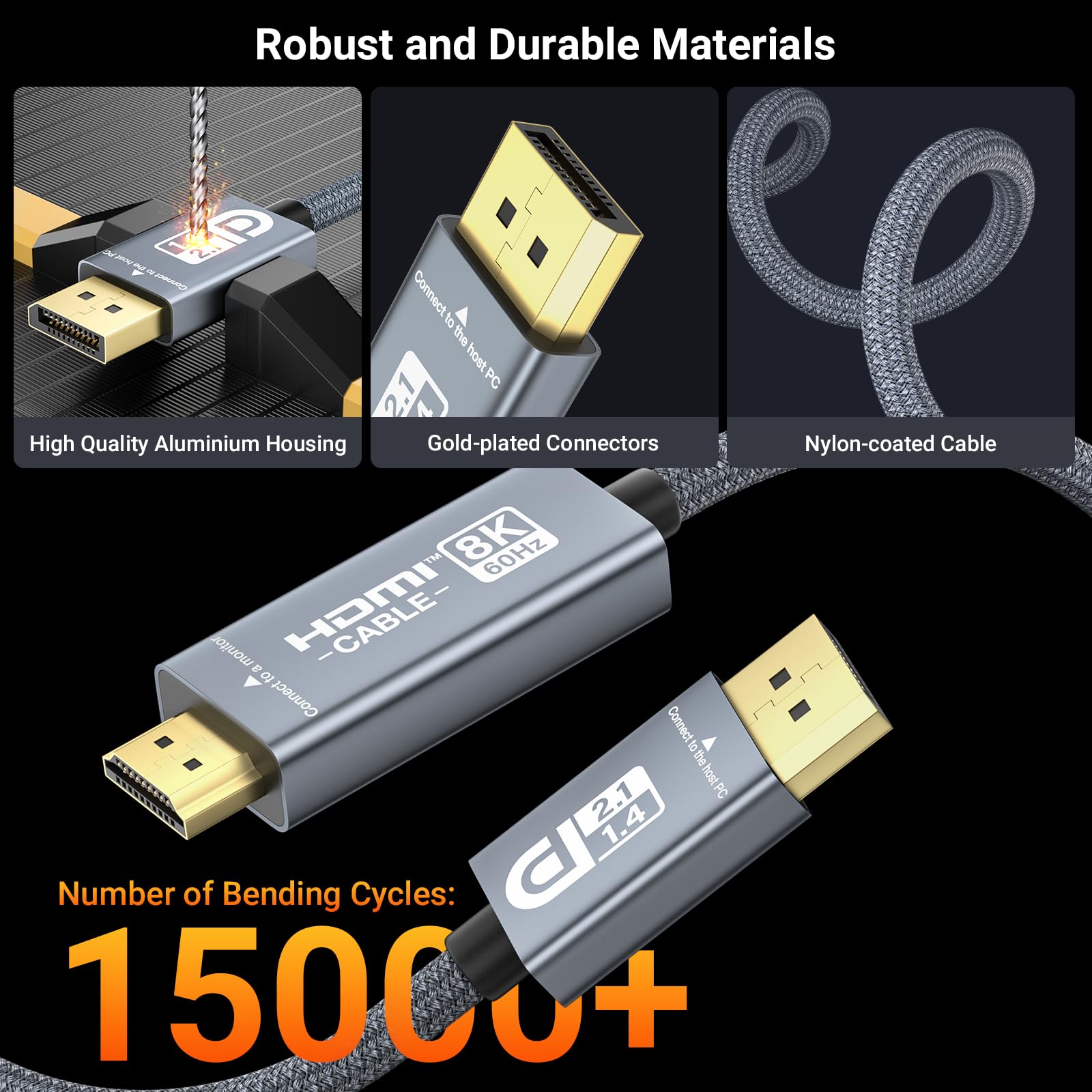 Câble actif DisplayPort vers HDMI 2.1 8K60Hz 4K240Hz G-SYNC VRR (2m)