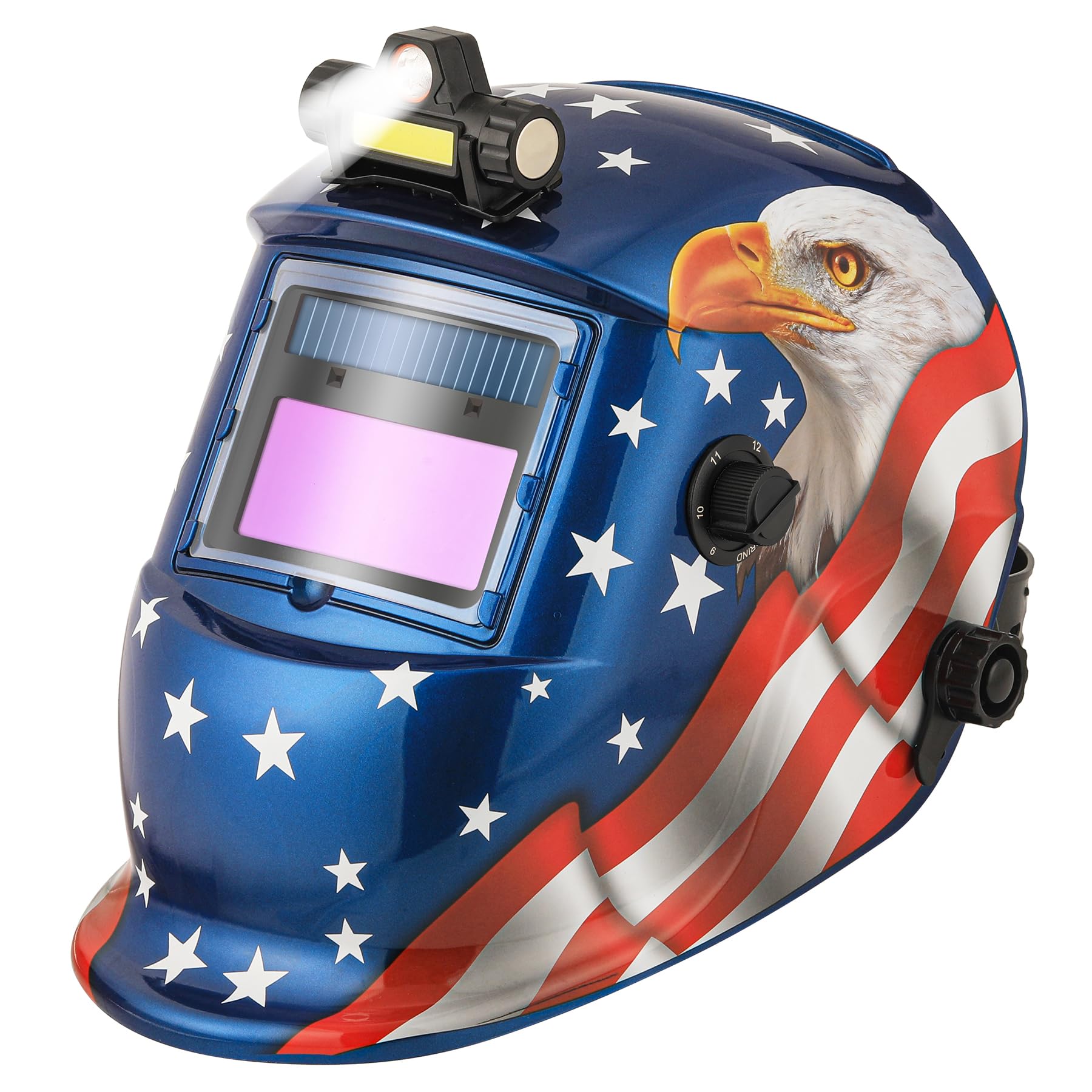 WR01B Welding Helmet Auto Darkening with LED Light Solar Powered Welder Hood with Adjustable Shade Range 4/9-13 for Mig Tig Arc Welding Mask (Blue Eagle II)