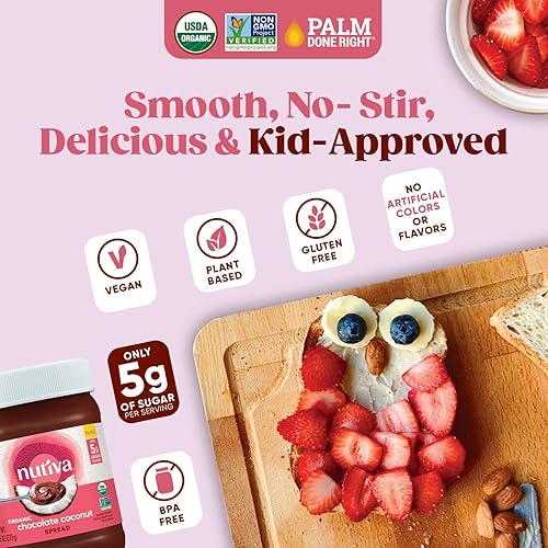 Miniatura 4 de Nutiva Chocolate orgánico y coco para untar, 11.5 onzas (paquete de 2)  0.18 onzas de azúcar por porción, bajo en carbohidratos, sin OMG, sin