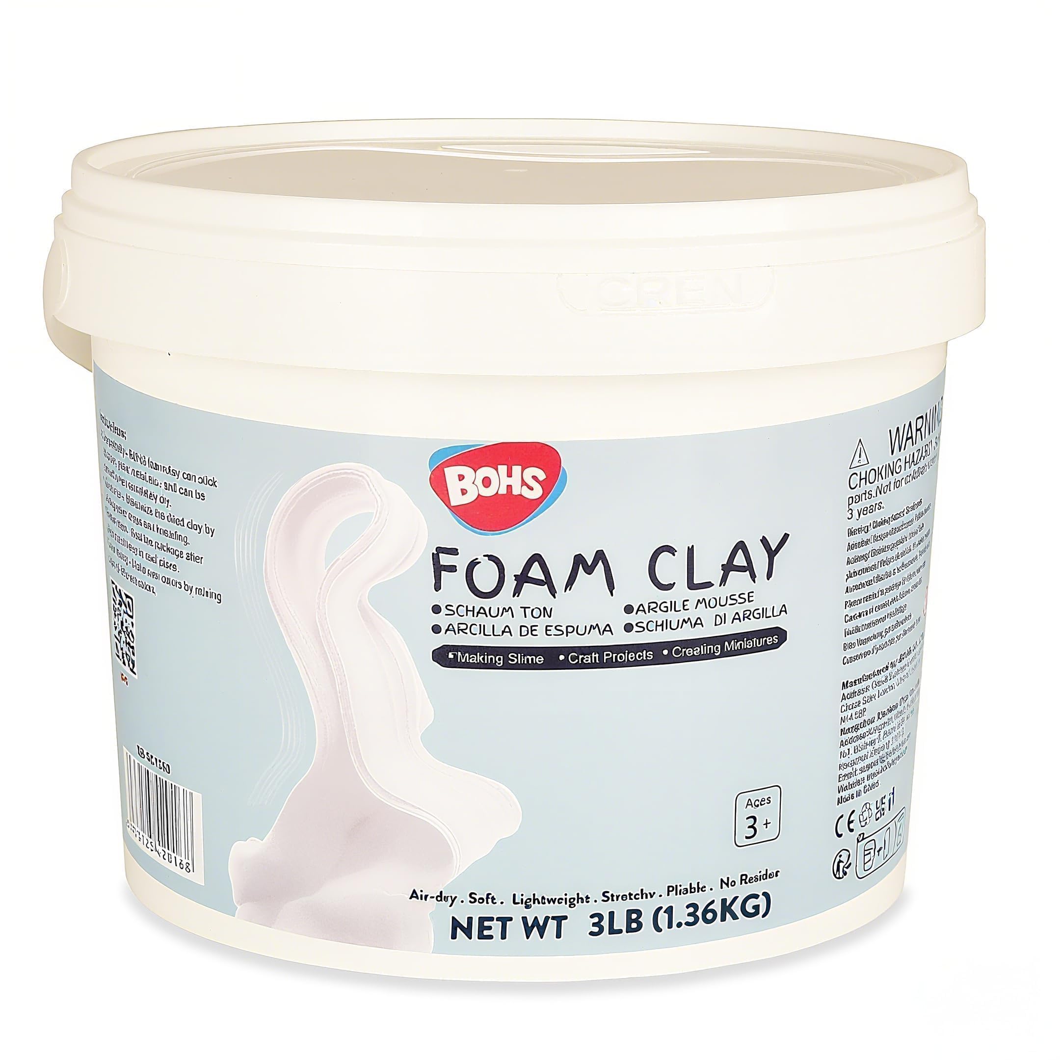BOHS White Squishy and Modeling Soft Clay Pro, Air Dry, for Arts & Crafts Project,3 lbs / 1.36 kg