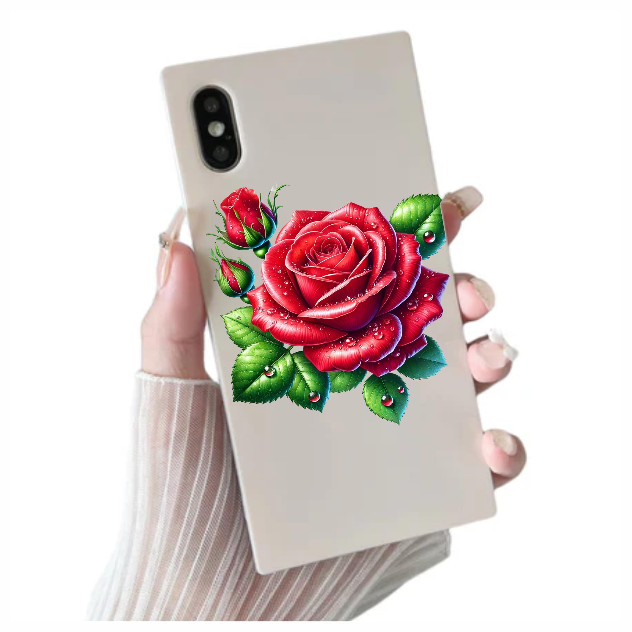 x4 Red Rose Flower Vinyl Stickers Cover Marks Non Transparent Waterproof Floral Art Decals 1@ 20cm Tall Ideal for Toilets or car. 3@ 7cm Tall Ideal for Phone case Cups & Wine Glass (Rose red) - Image 3