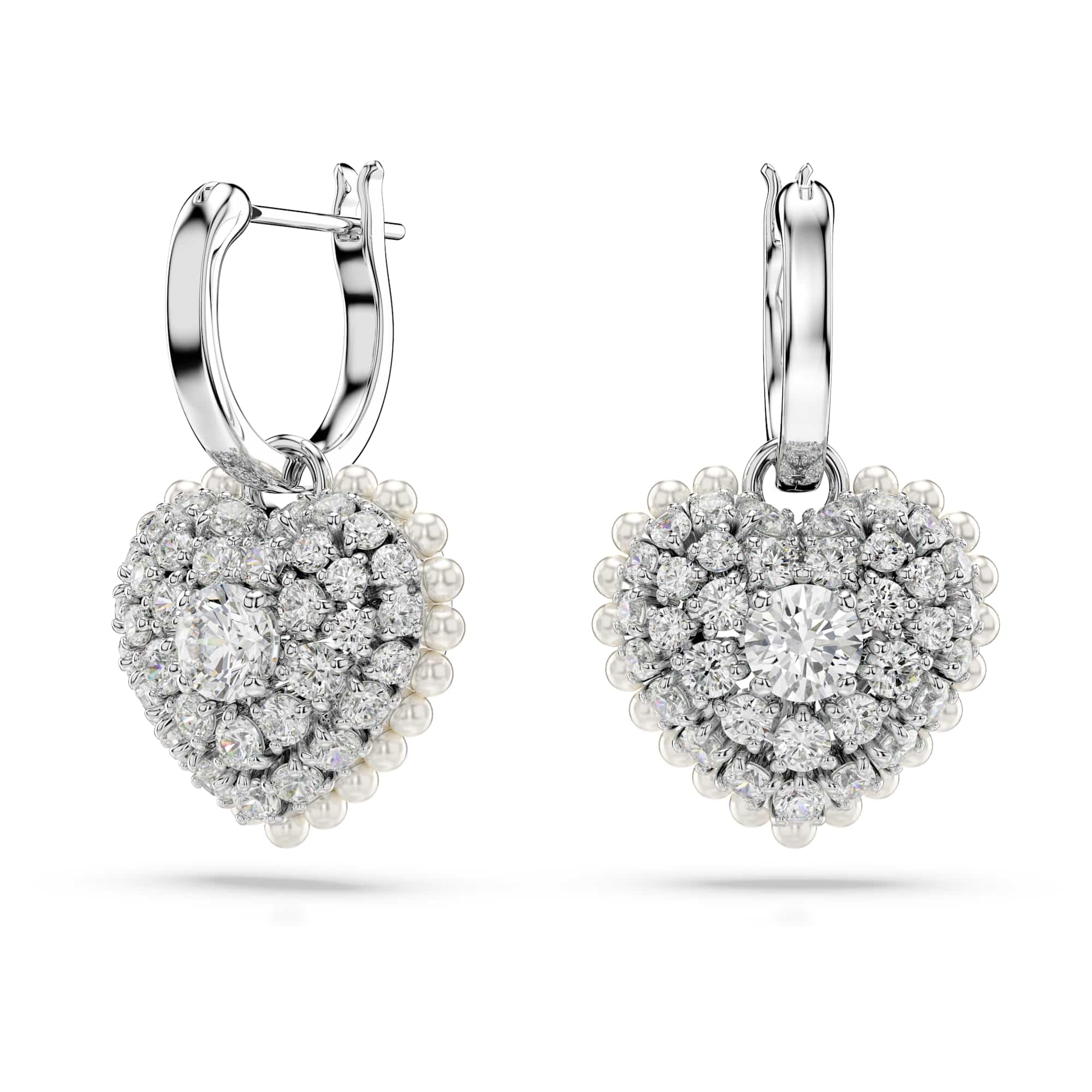 Swarovski Women's Silver Hyperbola Rhodium Plated White Heart Dropper Earrings 5684384 In