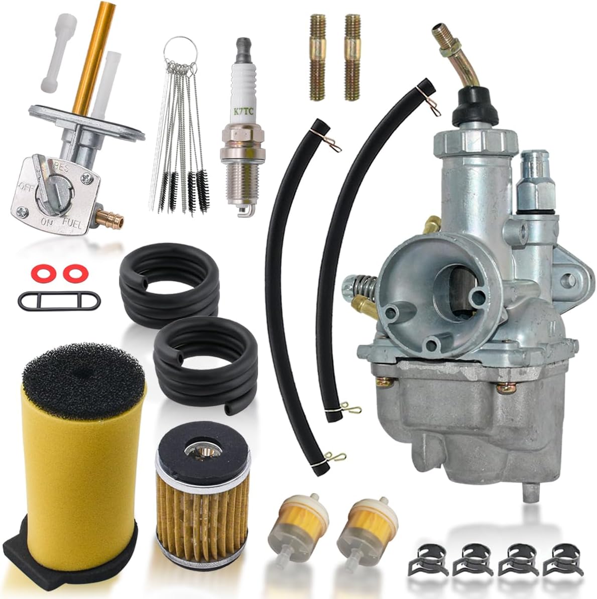 YFB250 Carburetor Compatible with 1992-2000 Yamaha Timberwolf YFB 250 YFB250FW YFB250FWL Moto 4 YFM225 Grizzly 125 YFM125G YFM125GH Breeze 125 YFA125 with Fuel Petcock Valve& Air Filter