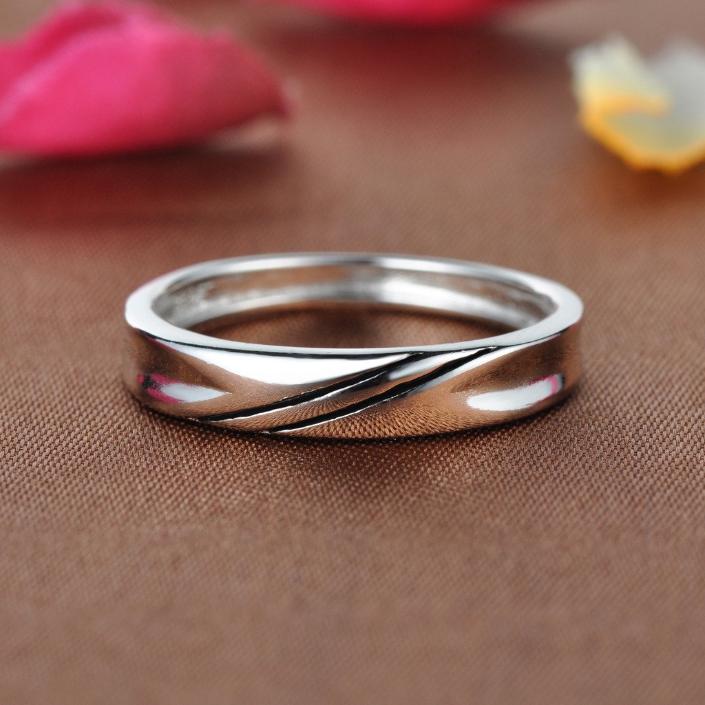 Juego de alianzas Infinite U Simple Wave de plata de ley 925 con circonita cúbica para parejas, anillo de compromiso, para aniversario. Tamaño: 15,40-20,02 mm
