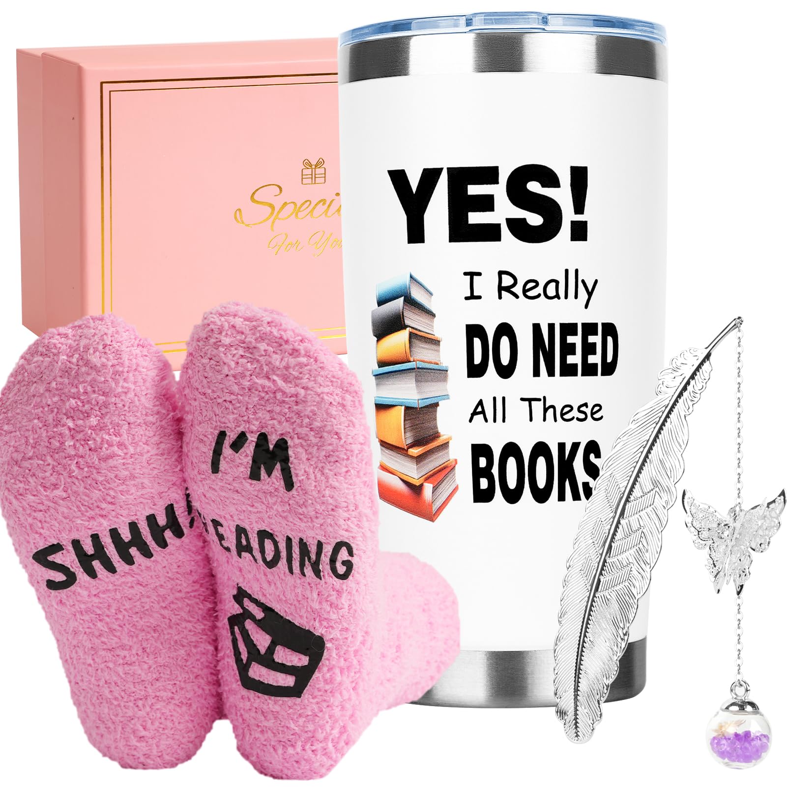 GOENMOOL Book Lover Gifts for Women, 20oz Travel Mug Set for Reading Lovers