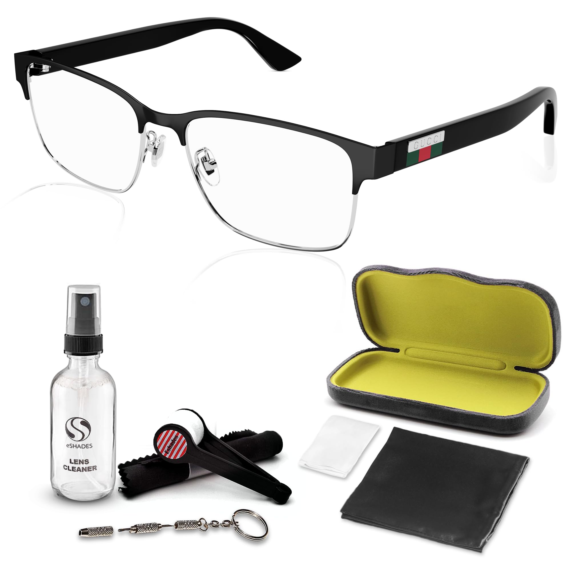 Gucci GG0750O Metal Rectangular Shape Eyeglasses + Bundle with eSHADES Luxury Eyewear Kit