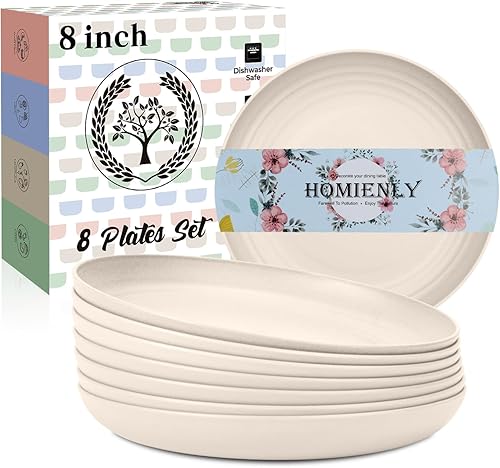 Miniatura 24 de Homienly Juego de 8 platos de paja de trigo para cena - Alternativa al plástico, aptos para microondas y lavavajillas, platos irrompibles para niños