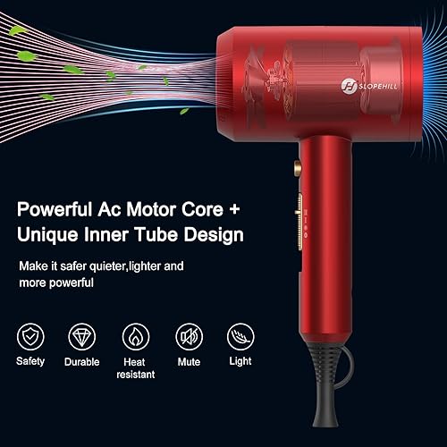 Miniatura 2 de Slopehill - Secador de pelo iónico profesional, potente secador de 1800 W de bajo ruido y secado rápido, con 2 boquillas concentradoras y 1 difusor,