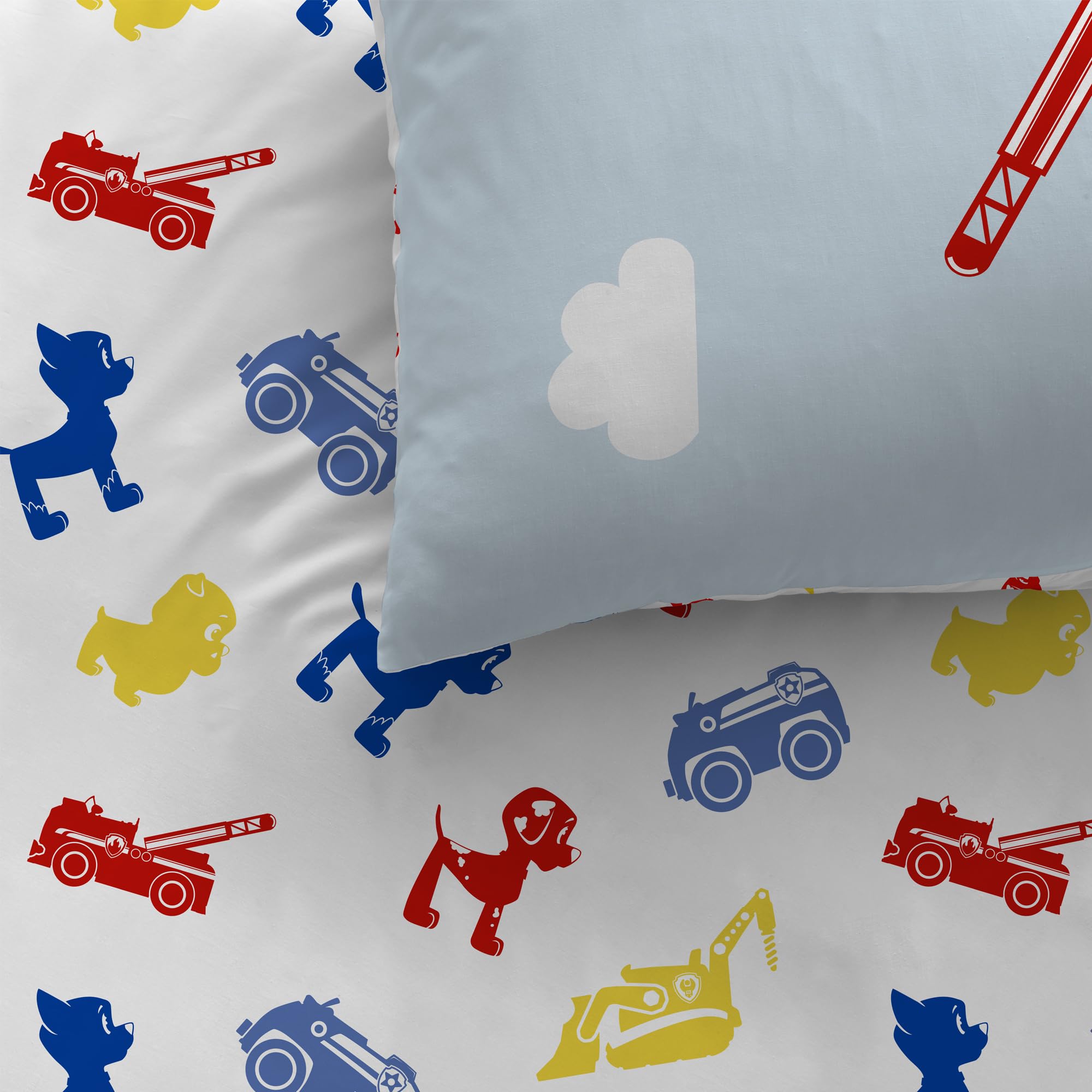 OMYDREAM Pat Patrouille PatBoy Parure de Lit et Drap Housse Enfant | 100% Coton | Oeko-TEX | Housse de Couette 140x200cm + 1 Taie d'oreiller 63x63cm + 1 Drap Housse 90x190cm | Imprimé Garçon (Bleu)