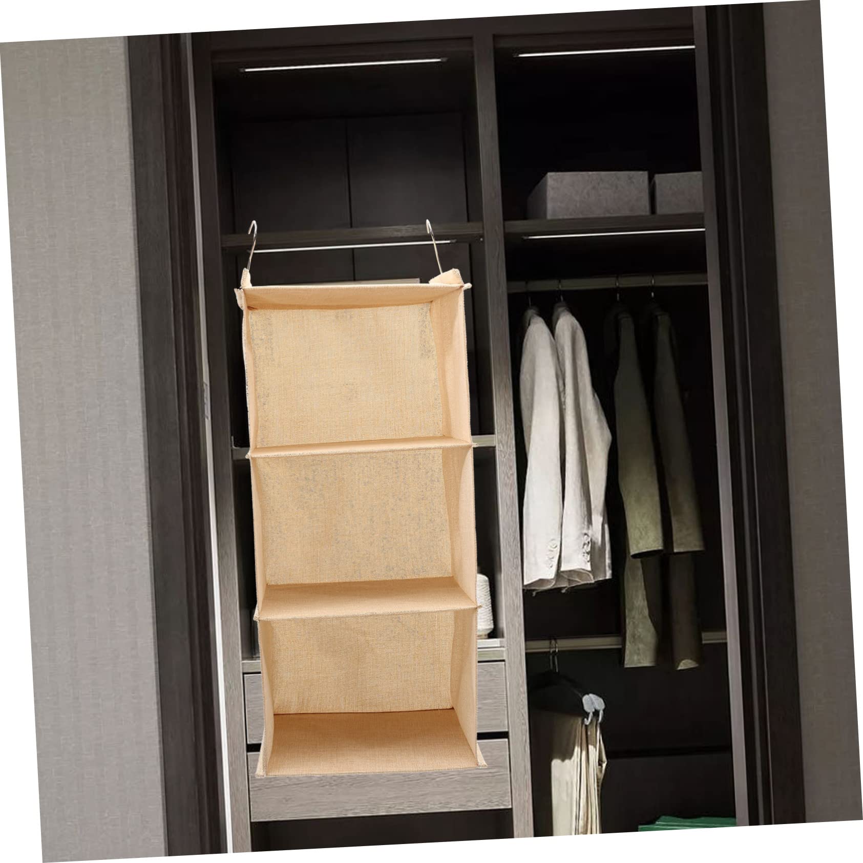 Beige Hängender Kleiderschrank Organizer, mit 3 Ablagen