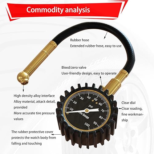 Miniatura 3 de 1 medidor de presión de neumáticos de automóvil con esfera redonda, equipo de prueba de neumáticos de vehículos de alta precisión de alta precisión,