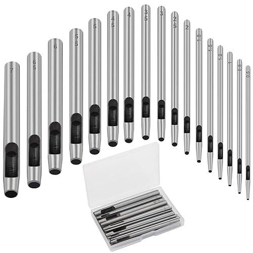 Boyistar - Juego de 17 herramientas redondas para perforar agujeros de cuero de 0.5 a 0.276 in, herramientas huecas redondas para cinturones, correa
