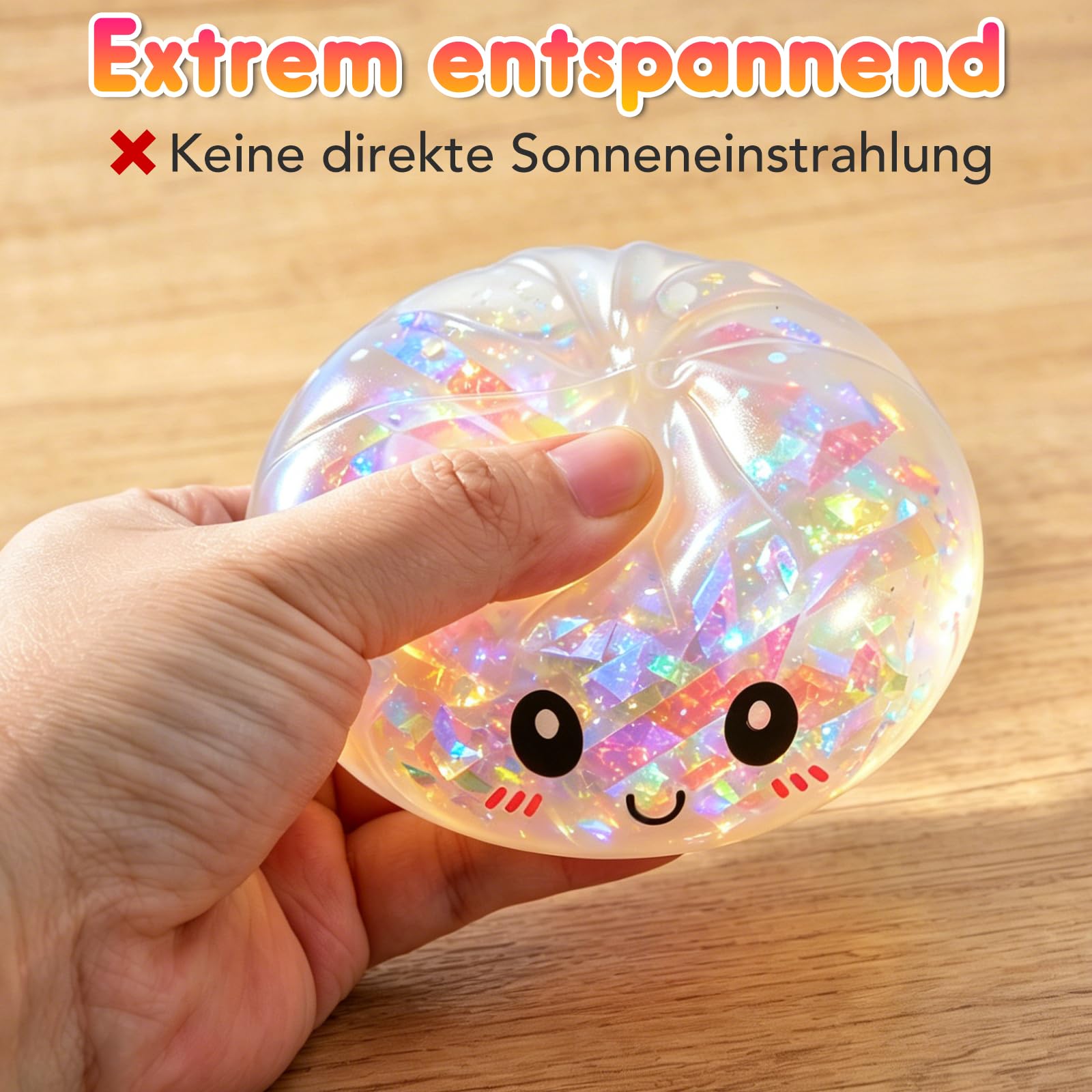Dumpling Squishy mit Dampfgarer Box,mit Reinigungs- und Entlüftungshinweis Anti-Stress Handspielzeug als Geburtstagsgeschenk, 9 cm Transparent Regenbogen Glitzer Squishy Knödel