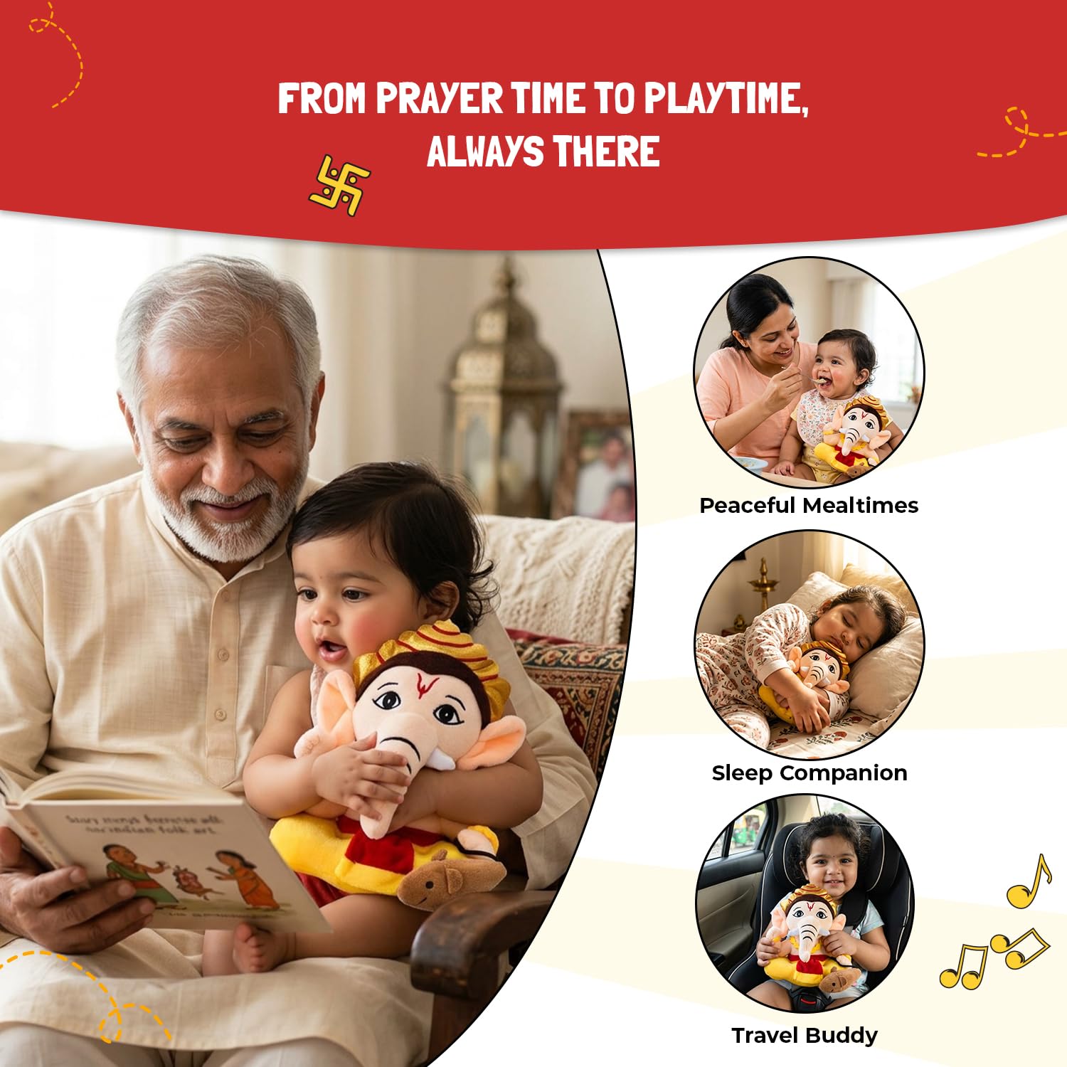Panda's Box Mantra Chanting Baby Ganesha Soft Toys for Kids| Musical Stuffed Plush Toy for Girls & Boys| Non-Toxic, Safe | Best Birthday Gift for Newborn, Infants & Toddlers | Teddy Bear (Small) 3