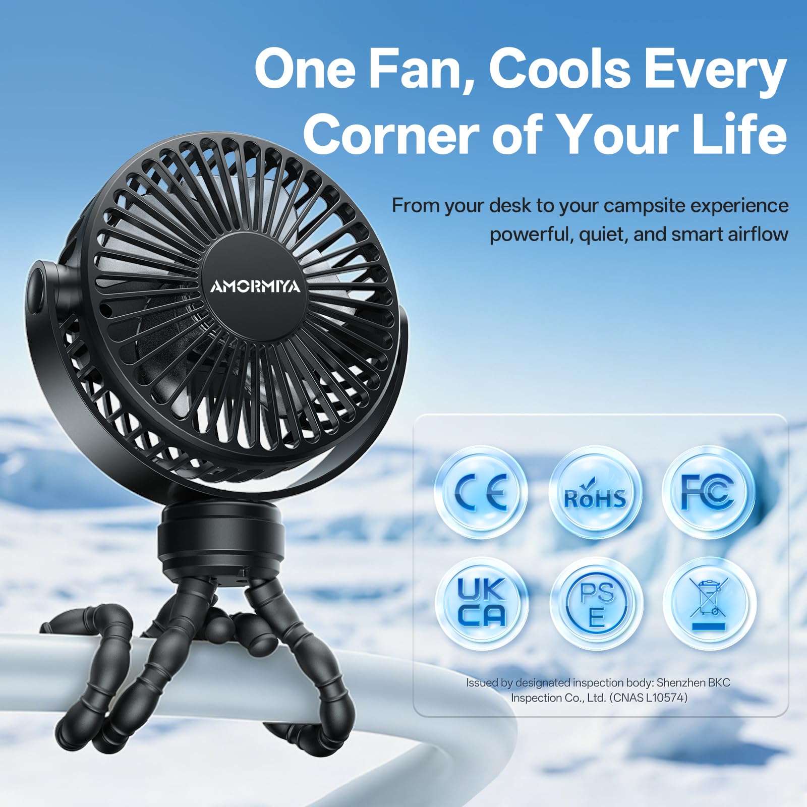 Ventilatore portatile a clip per passeggino con treppiede flessibile, 3 velocità e rotazione a 360°, mini ventilatore ricaricabile a batteria per carrozzina, seggiolino auto, culla, tapis