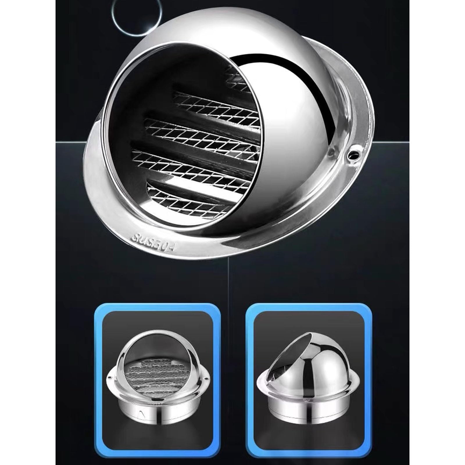 304 - Tapa de acero inoxidable para extractor de baño, tapa de ventilación de techo gruesa para protección contra la lluvia y la nieve, resistente a la corrosión, solución de ventilación de 300 mm