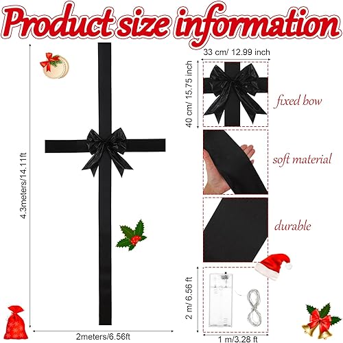 Vista 20 de Spiareal Lazo de cinta para puerta de armario de Navidad con luz LED, cinta grande brillante, arco de corona de Navidad, árbol de Navidad, Plata