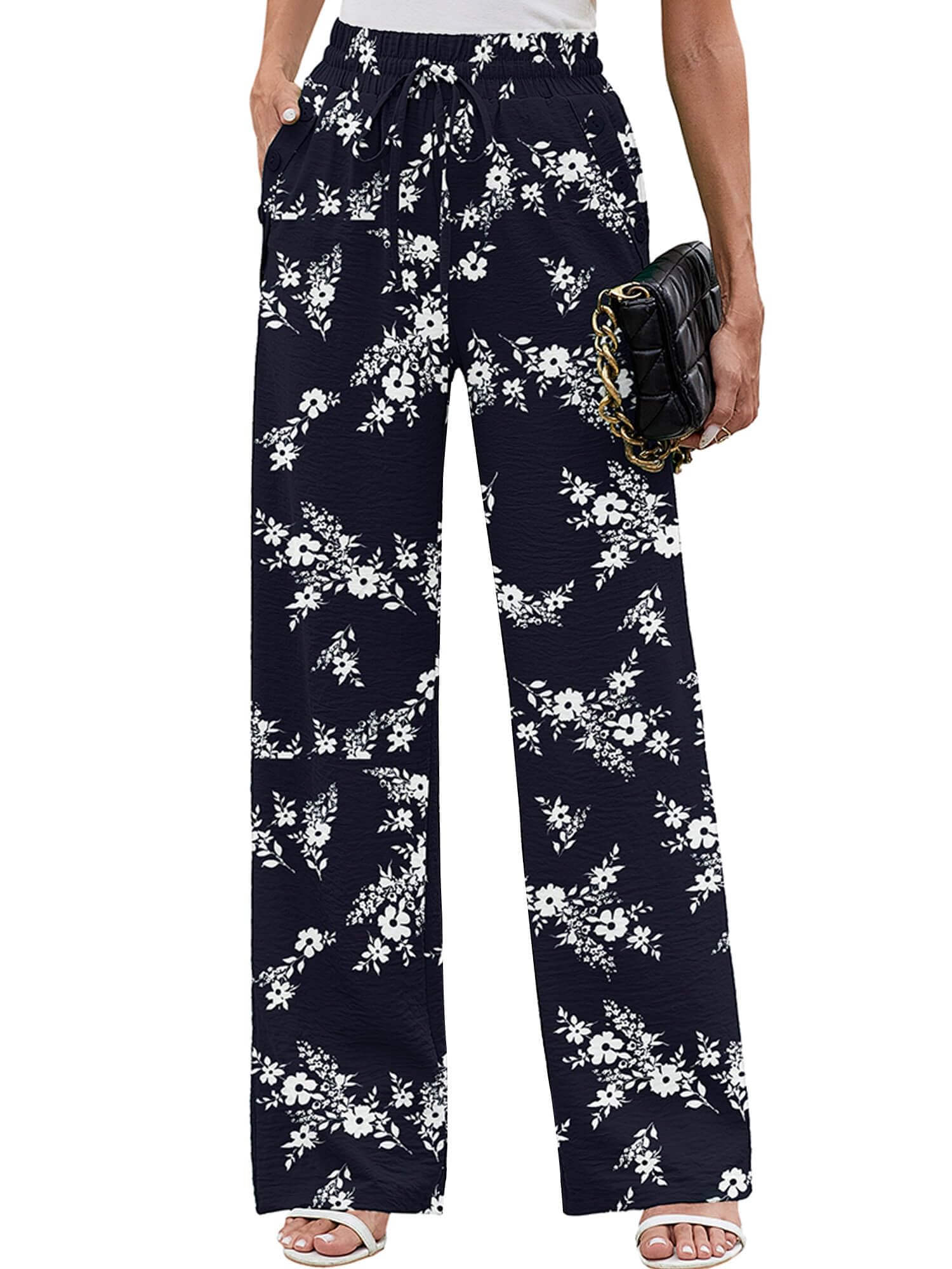 Heymoments Women's Wide Leg Lounge Pants Lightweight High Waisted Adjustable Tie Knot Loose Fit Trousers with Pockets