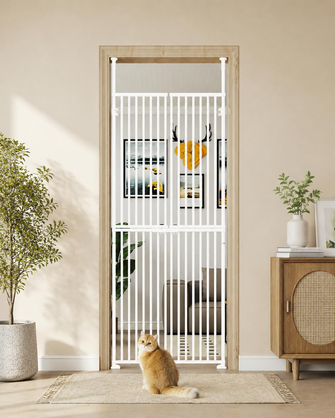 Katzengitter Extra Hoch, 190 cm Türschutzgitter ohne Bohren, Auszudehnbar Verstellbar Katzentür Gitter,Absperrgitter Hund, Überkletterschutz(S)