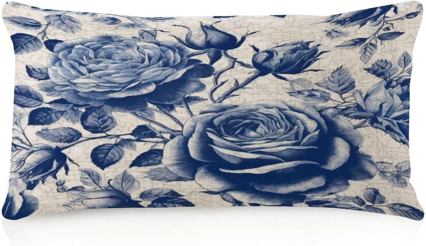 Farmhouse Body Pillow Case Cover with Zipper 12x20 Blue And White