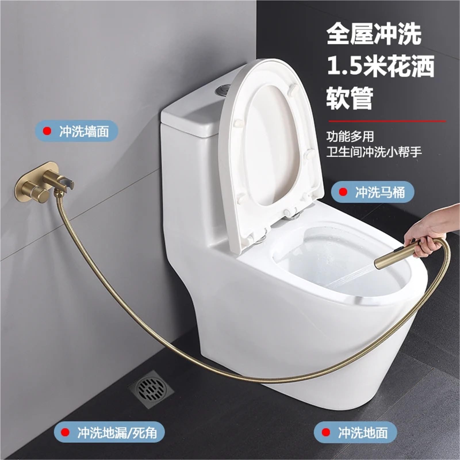 Rubinetto Bidet Portatile Rotondo in Ottone con 3 funzioni, Miscelatore per Acqua Calda e Fredda per Bagno, Set per la Pulizia della Doccia (Grigio)