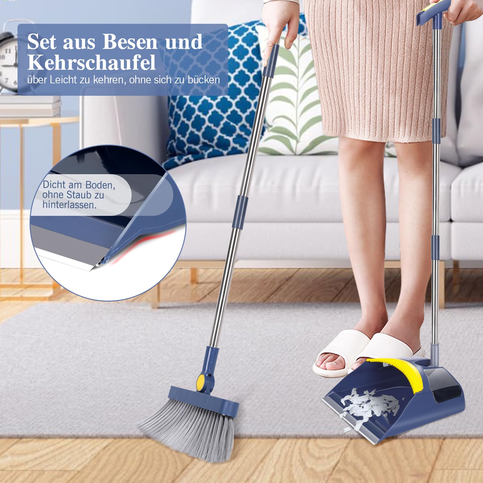 ORFOFE Besen Und Kehrschaufel Set Aus Edelstahl - Mit Langem Stiel Für Einfaches Kehren
