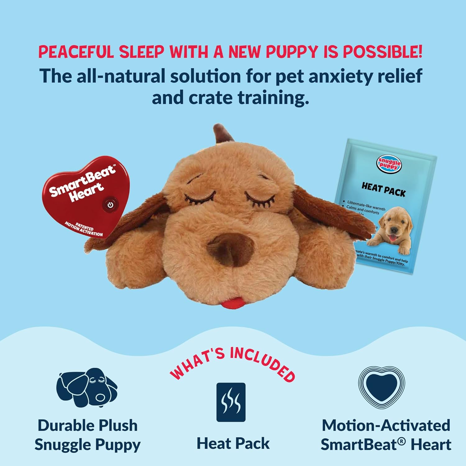 Snuggle Puppy Snuggle Puppy Original Heartbeat Puppy Toy with Real-Feel Pulse & Heat Pack, Plush Dog Comfort Toy for Crate Training, First Nights & New Puppy Transition - Biscuit in use