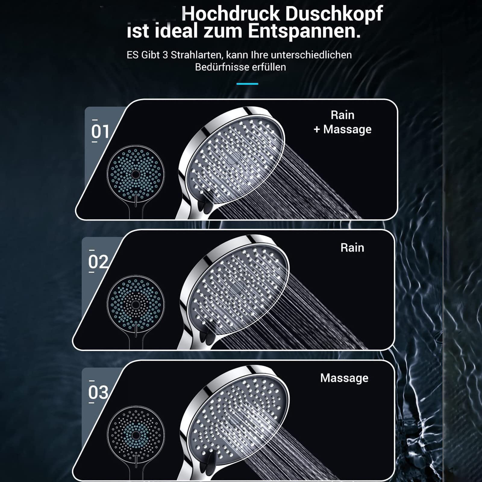 SWHC 3 Modos Alcachofa Ducha Alta Presión, ABS Cromo Antical Alcachofa Alcachofa de Ducha de Mano, G1 / 2 Ajuste Universal Ahorro de Agua Duchas de Baño Alcachofa, Fácil de Instalar