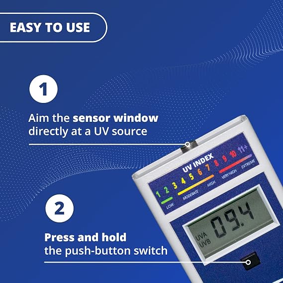 Solarmeter Model 6.5 UV Index Meter, Handheld Digital Radiometer for Measuring Ultraviolet Light, Measures 280-400 nm with Range from 0-199.9 UV Index, Made in USA