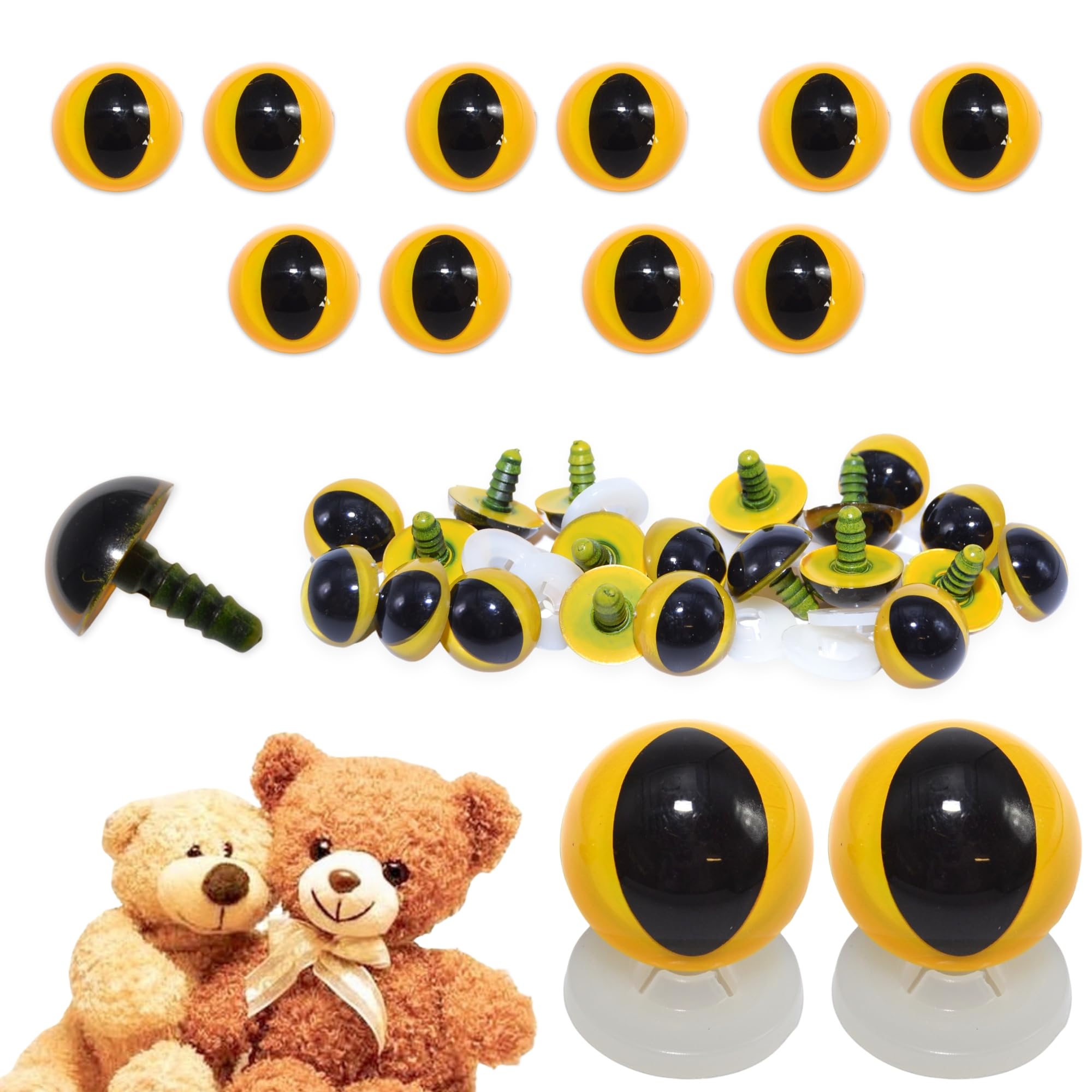 celloexpress 21mm Yellow Cats Eyes with Plastic Backs - Safety Eyes for Soft Toy Teddy Bear Animal Making (Pack of 5 Pairs)
