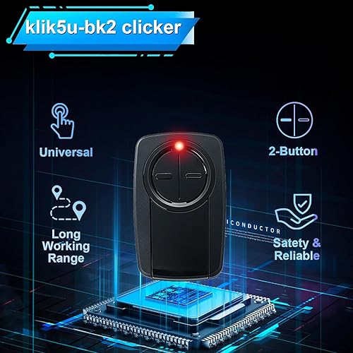 Miniatura 7 de Klik5u-bk2 klik3u-bk clicker Control remoto universal de 2 botones para abridor de puerta de garaje Chamberlain LiftMaster Craftsman, sin llave,