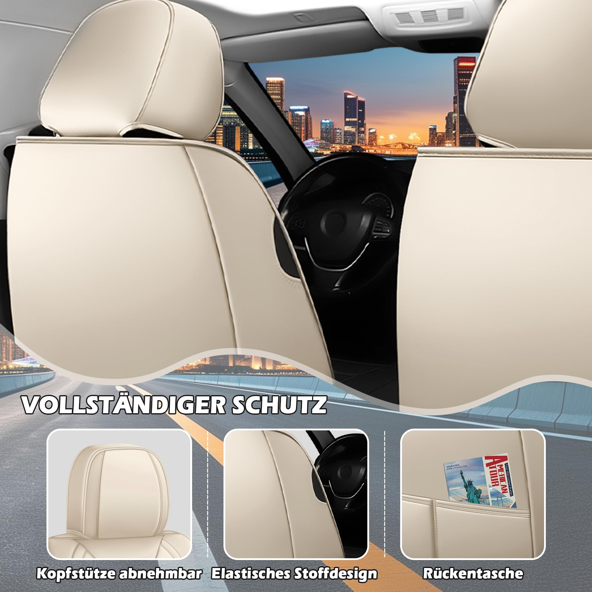 Für 99% MINI-Modelle sitzbezüge | Autositzbezüge Komplett Set Universal in Premium-Optik | Auto Sitzbezüge Airbag Geeignet | Wasserdicht Sitzbezug Einfach zu montieren (Vollsatz, Beige)