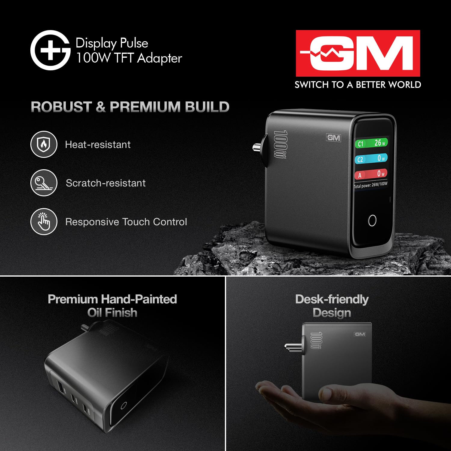 GM 100W GaN Charger - Real-Time Wattage & Smiley Display -9 GM 100W GaN Charger - Real-Time Wattage & Smiley Display -9