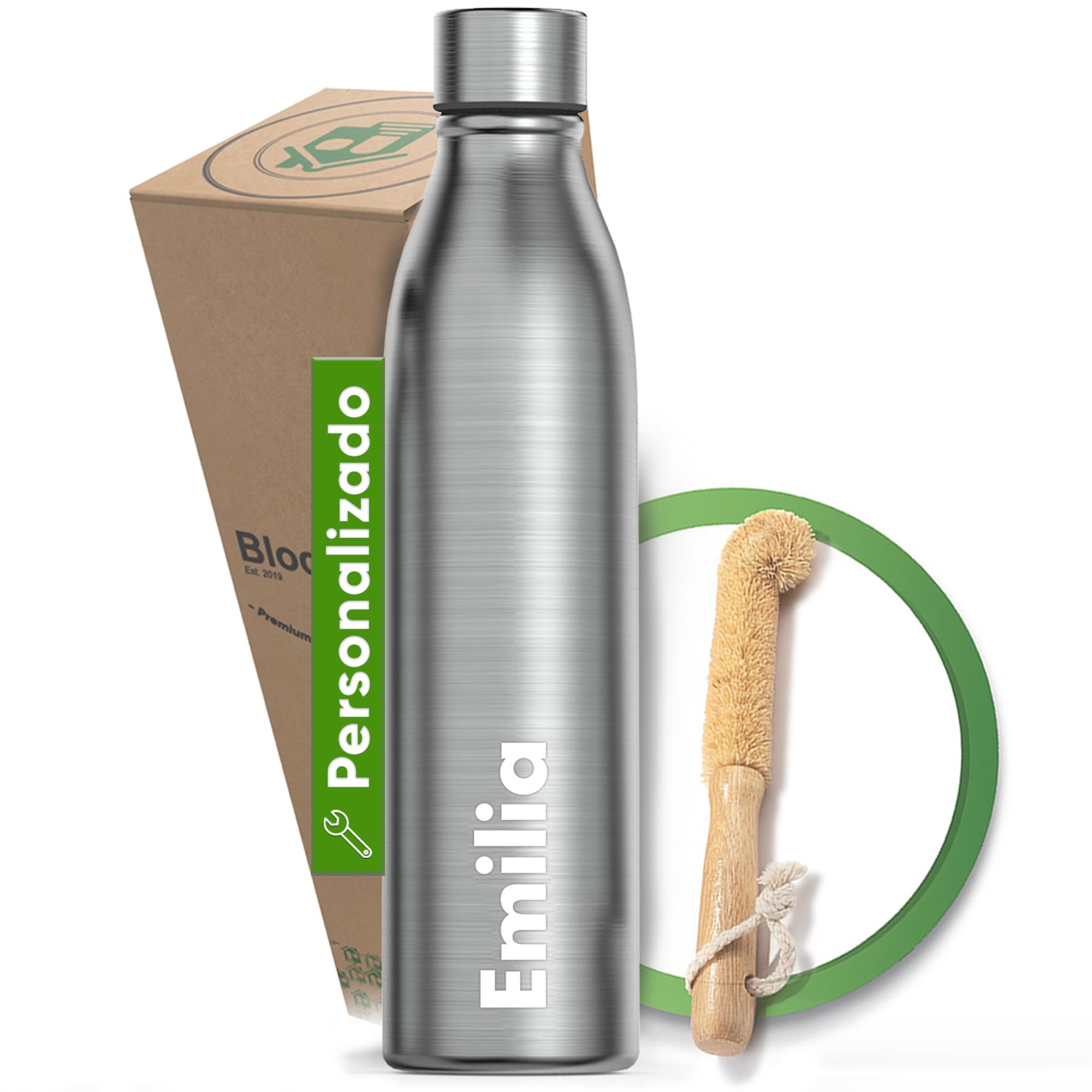 Blockhütte Personalizada Botella Agua Acero Inoxidable 750ml I Termo Agua Fria para 25h Bebidas Frias I Garrafa Termica a Prova de Fugas I Water Bottle para hacer Deporte y Oficina, sin BPA