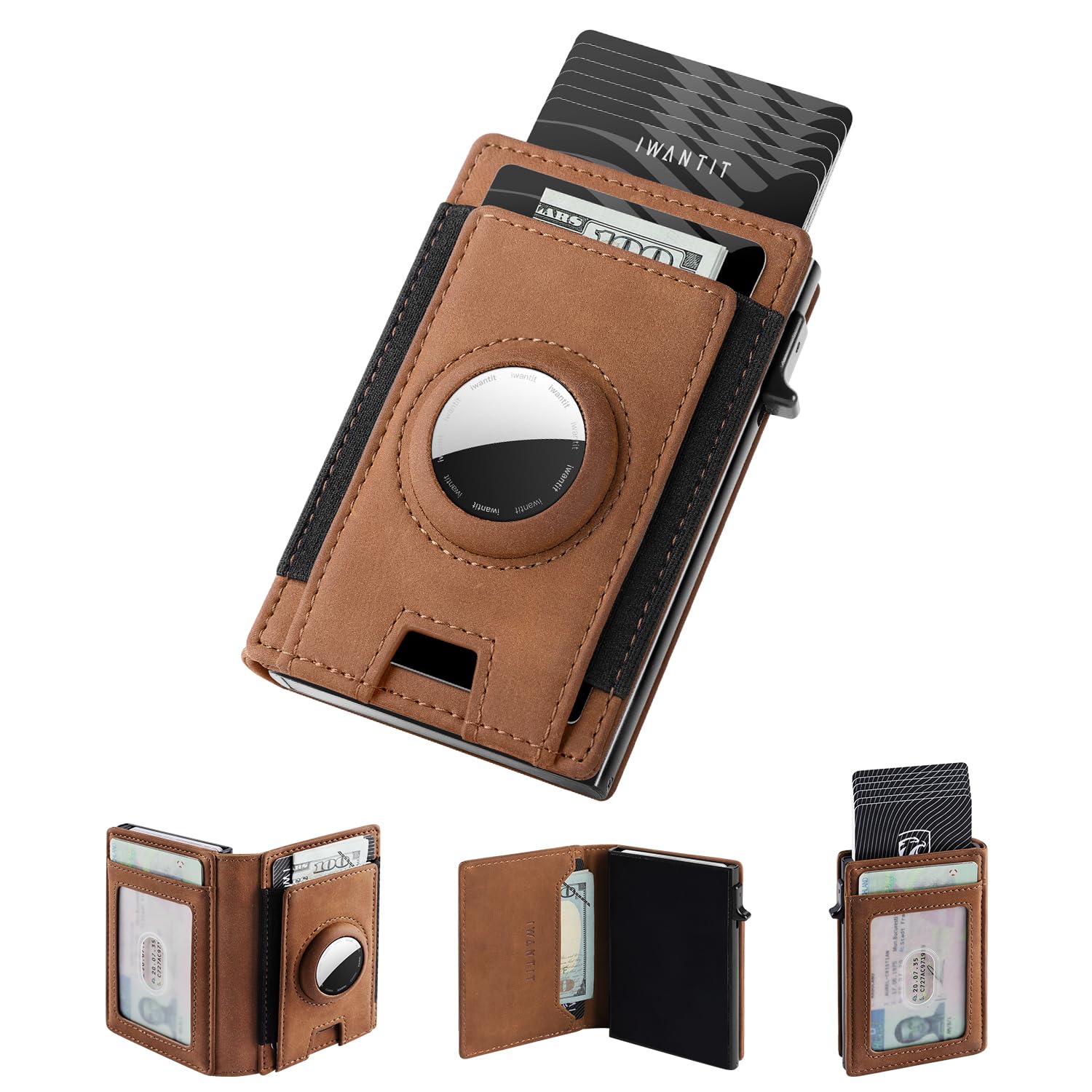 iwantit Slim AirTag Wallet for Men, Minimalist Mens Wallet with Elastic Strap Pocket, Credit Card Holder, RFID Blocking, Apple Air Tag Wallet, Pop Up