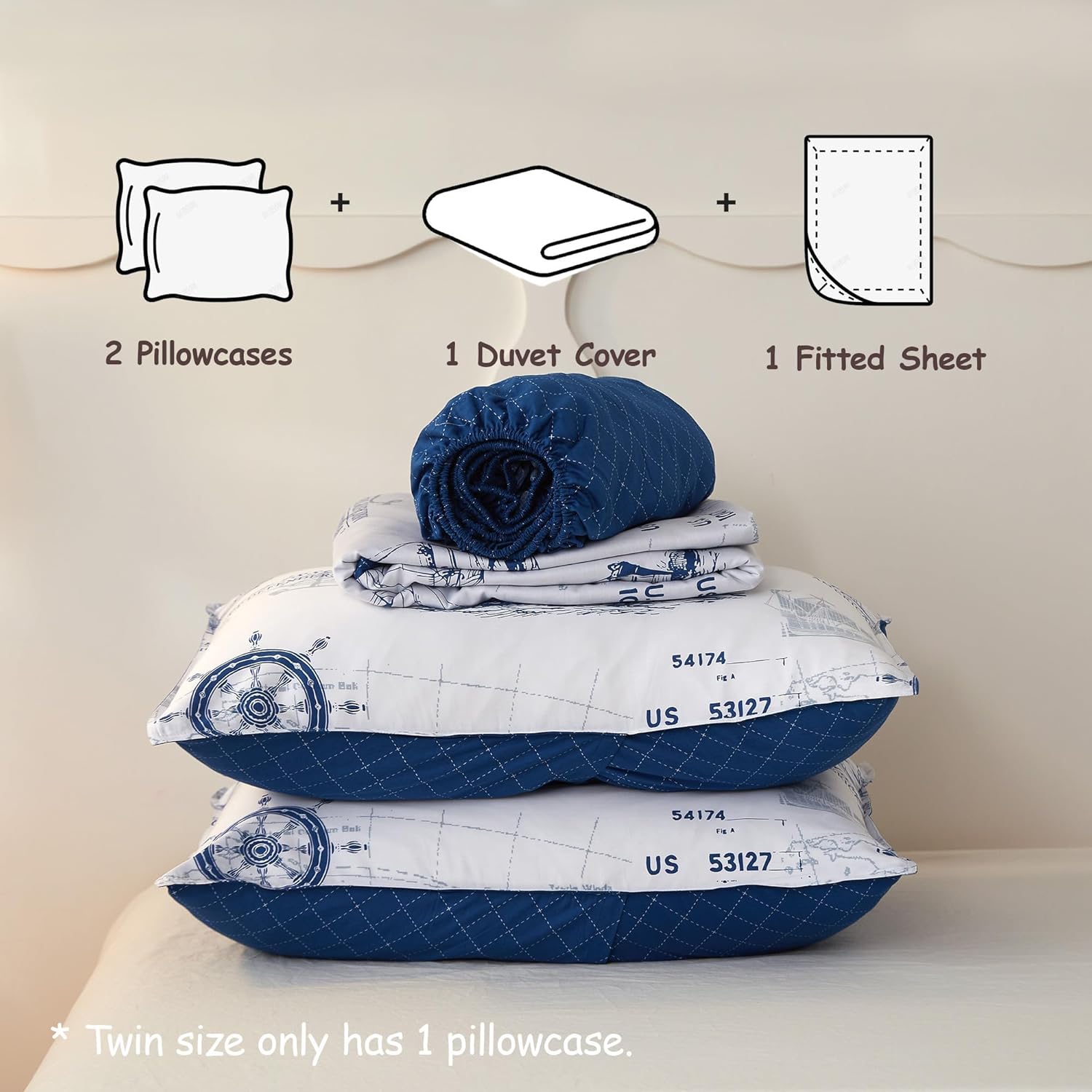 Simple&Opulence 100% Organic Cotton Duvet Cover for Kids Teens, 4 Pieces Soft Cartoon Comforter Cover with Zipper Closure, Boys Bedding Set with Sailboat Pattern,Full/Queen - Image 7