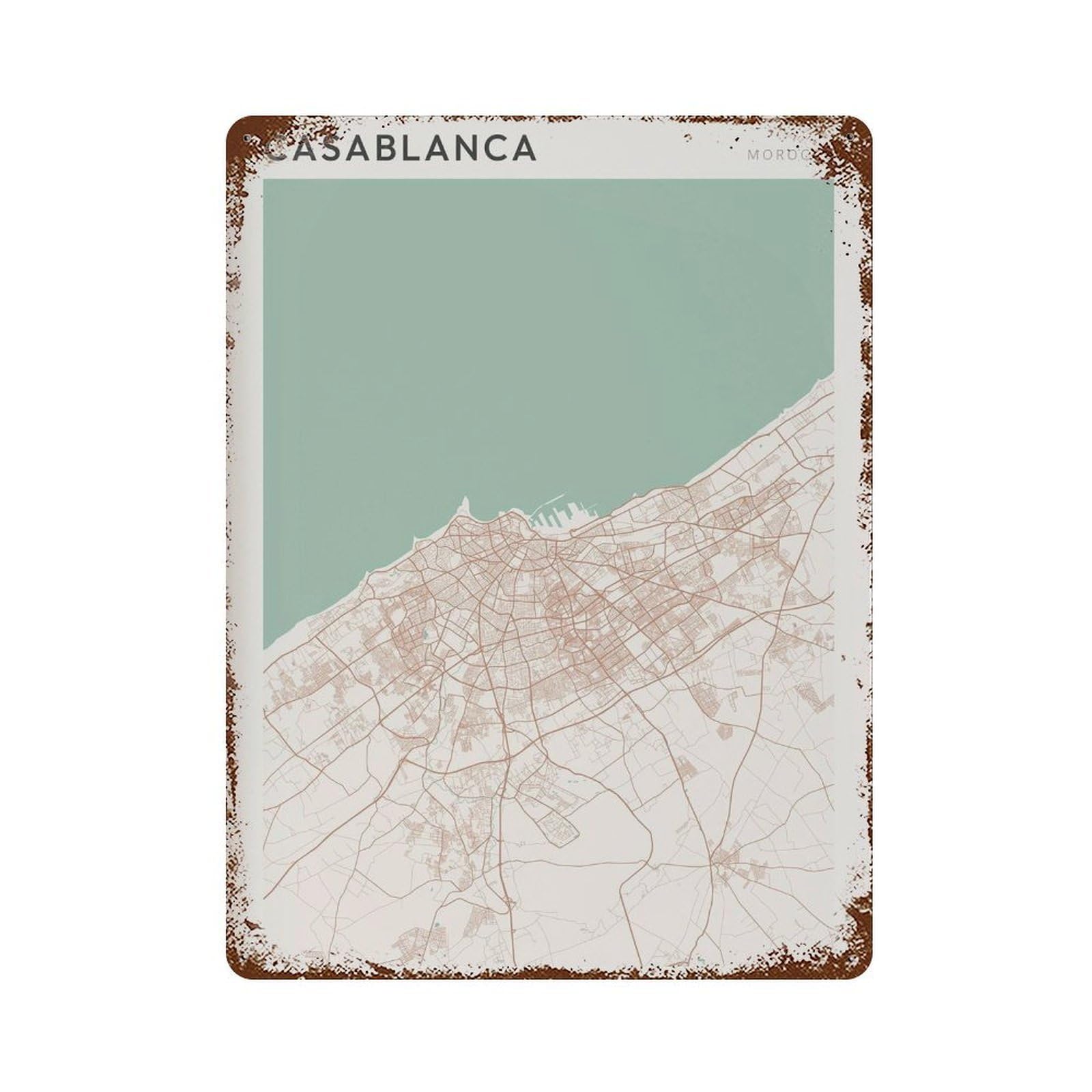 xiaoxiaoshen Casablanca Map Morocco Africa Travel Gift Minimalist (2) Wall Decor Art Metal Tin Poster Modern Home Decor Art Home Bar Shop Decorations Vintage Sign 40x30cm