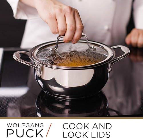 Miniatura 3 de Wolfgang Puck Juego de 6 ollas y sartenes de acero inoxidable utensilios de cocina antiadherentes resistentes a los arañazos, tapas de vidrio