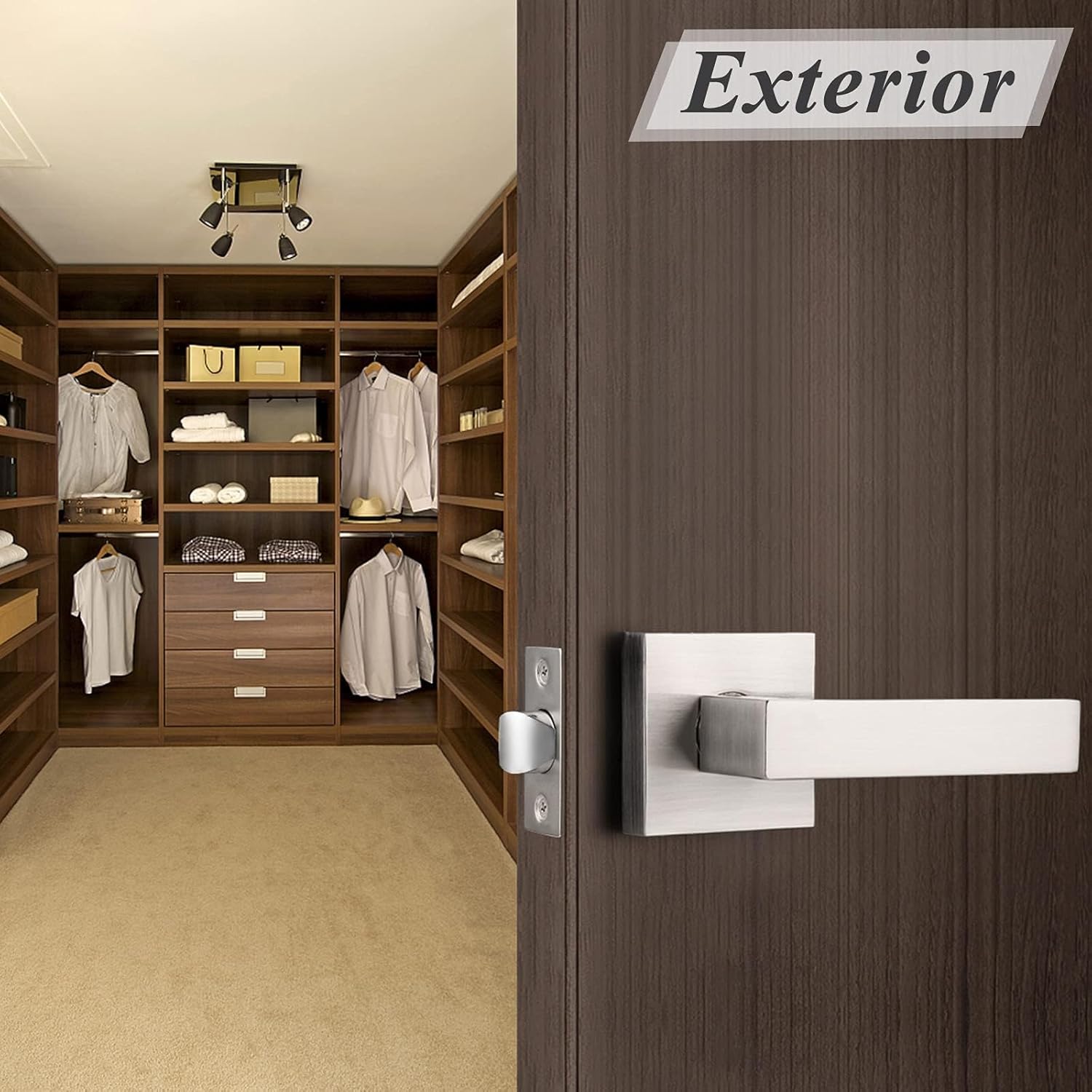 Probrico 4 Pack Square Door Levers Handles Keyless Passage Lockset Interior Hallway and Closet Hardware in Satin Nickel,Heavy Duty