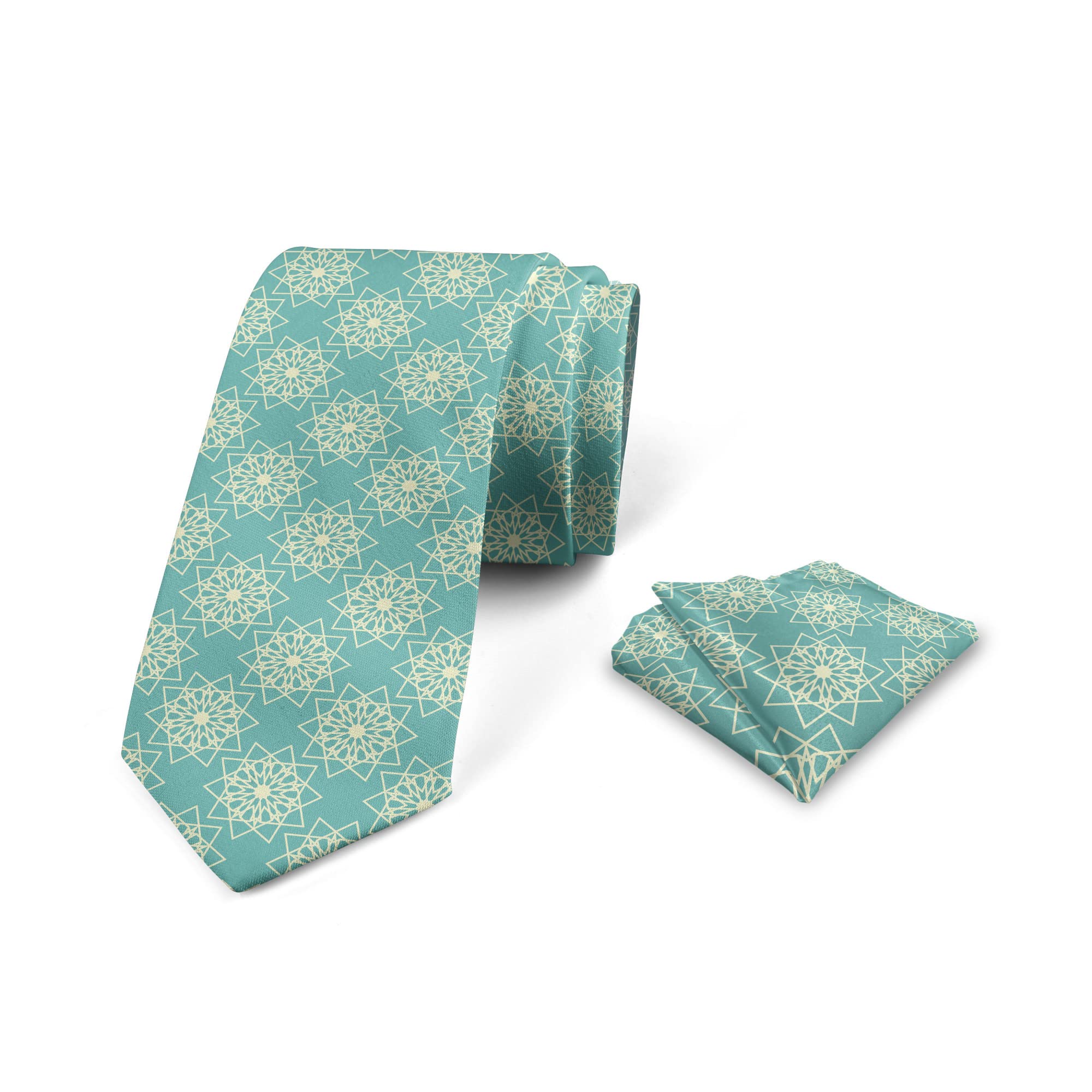 Oudrspo Men's As Pic Cadet Blue And Cream Tie Set Necktie Set Groom Handkerchief For Parties Weddings & All Occasions