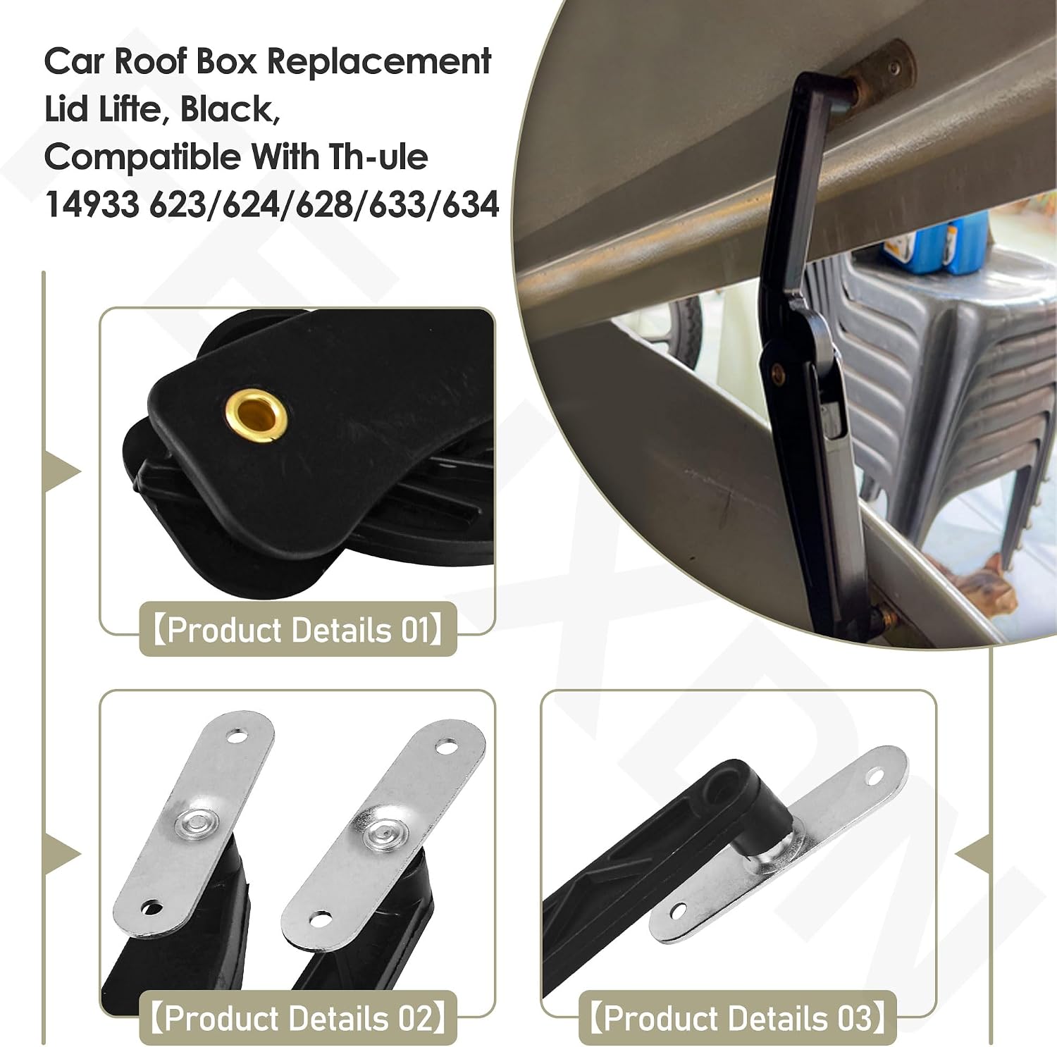 Replacement Parts Roof Box Lid Lifter 14933 for Th-ULE As-Cent Pul-se at-lantis Series Cargo Carrier - for 623, 624, 628, 633, 634 Durable Black Plastic Support Hinge Easy to Install, Black
