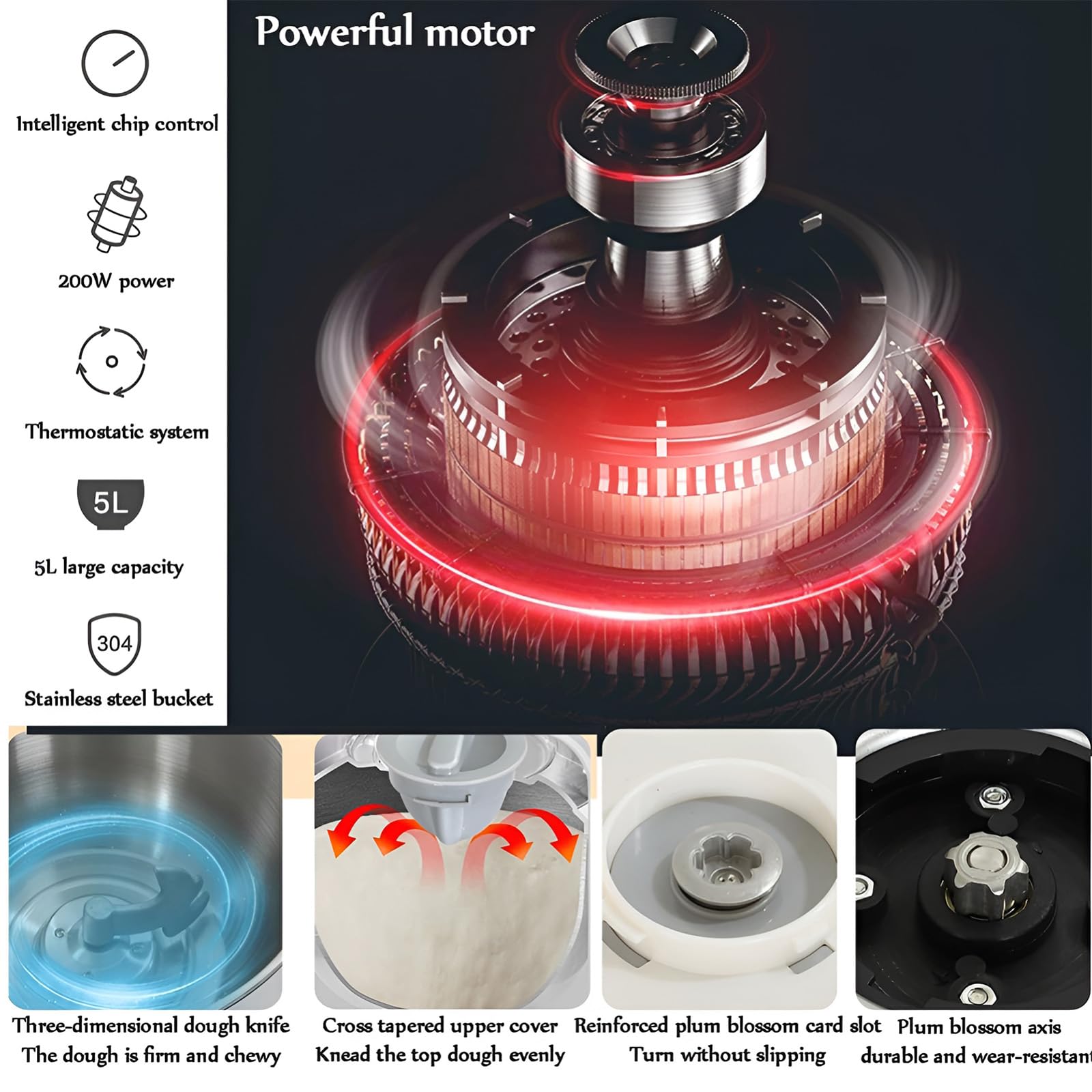 Machine à pâte électrique 5L/7L, étuve de pâte multifonction, machine à pétrir automatique de grande capacité, minuterie et écran tactile, fermentation thermostatique, pour faire du pain 7L