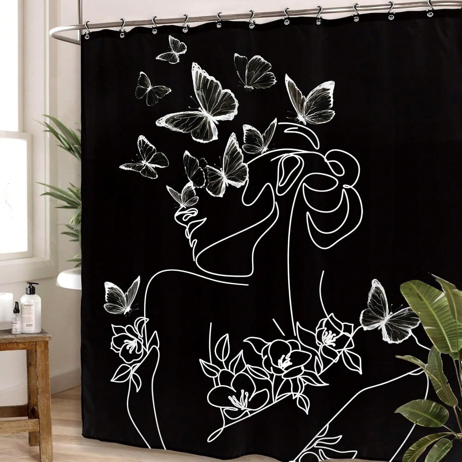 awitufhgp Extra Long Abstract Minimalist Bathroom Shower Curtain, Black White Women Modern Adult Polyester Bathtub, Bathroom Decor(240x175cm/94x69in(WxH))