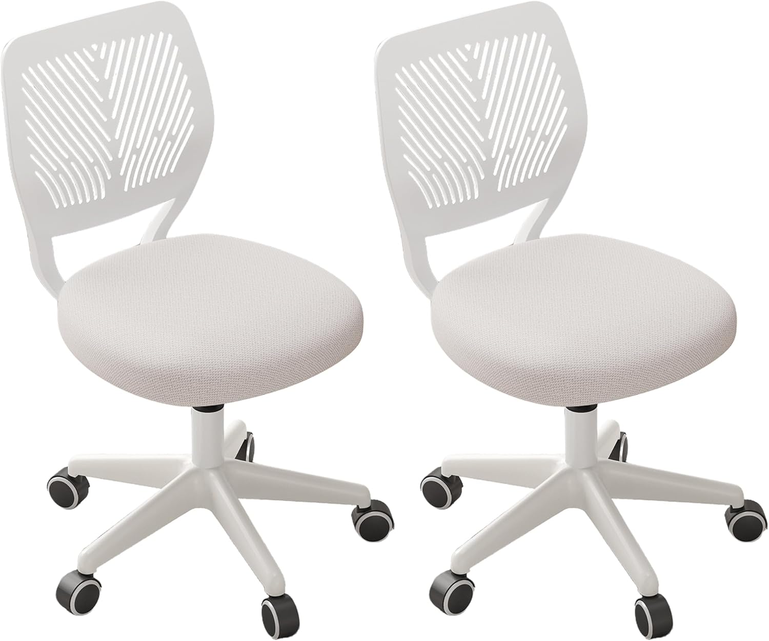JPBSTO Armless Desk Chair, Height Adjustable Swivel Office Rolling Task Chairs with Soft Mesh Padded Cushion, Ergonomic Small Study Computer Chair for Girls Boys Teens (White, 1PC)