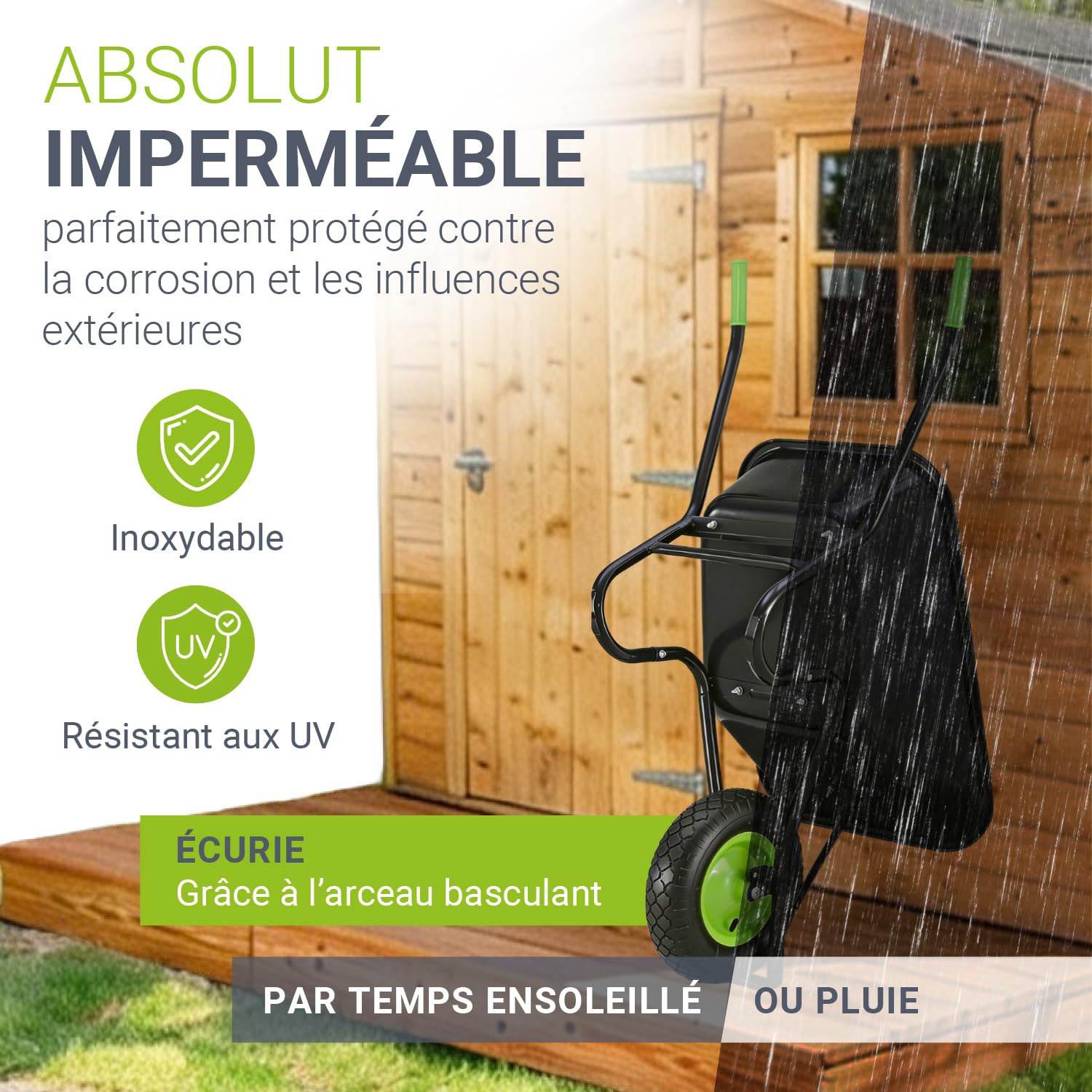 Juskys brouette Garden - Volume de 100 litres - 210 kg - pneus gonflables avec Jante en métal - Cuve galvanisée - brouette de Jardin - Noir